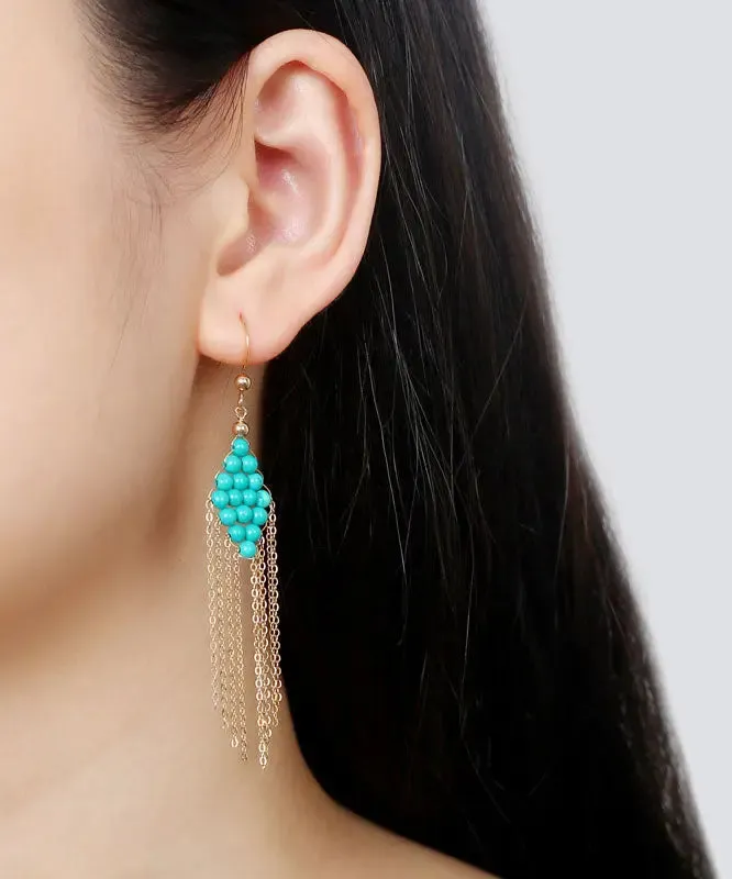 14K Gold Turquoise Tassel Drop Earrings