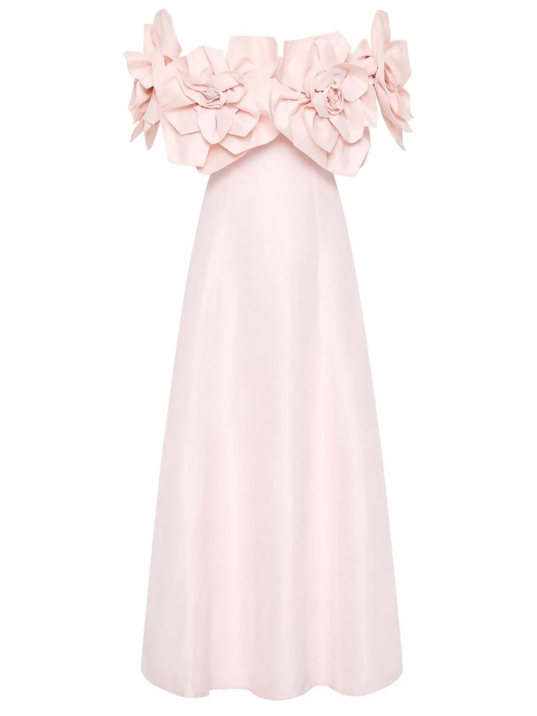 3D Floral-Appliques Off-Shoulder Gown in Light Pink