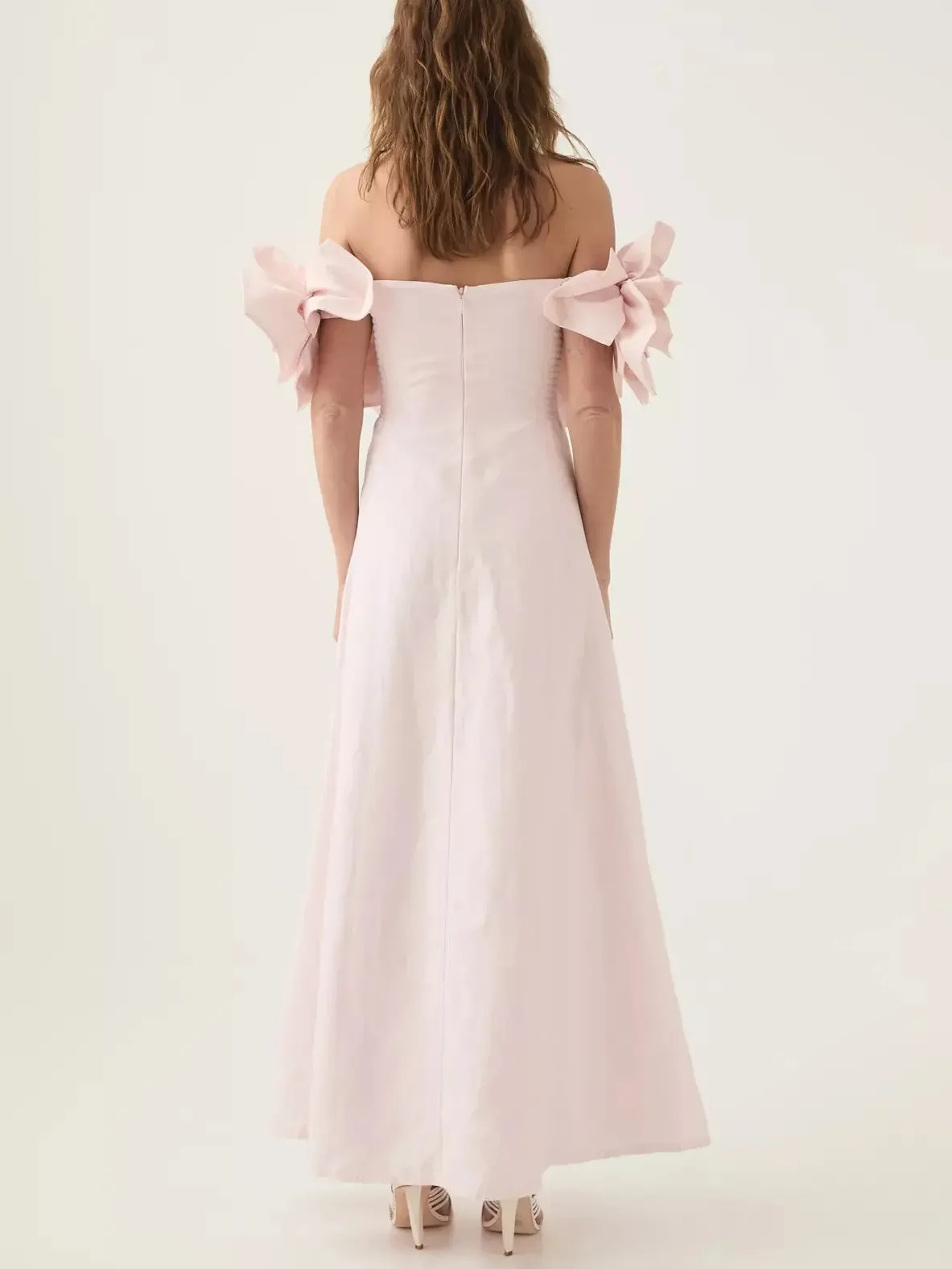 3D Floral-Appliques Off-Shoulder Gown in Light Pink