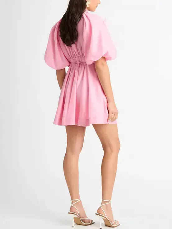 3D-Petal Belted Mini Shirt Dress in Pink