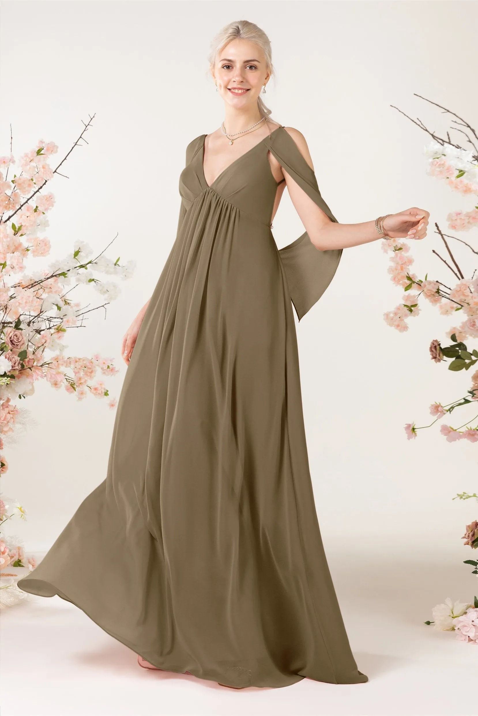 A-Line Sweep-Brush Train Chiffon Bridesmaid Dress CB0458