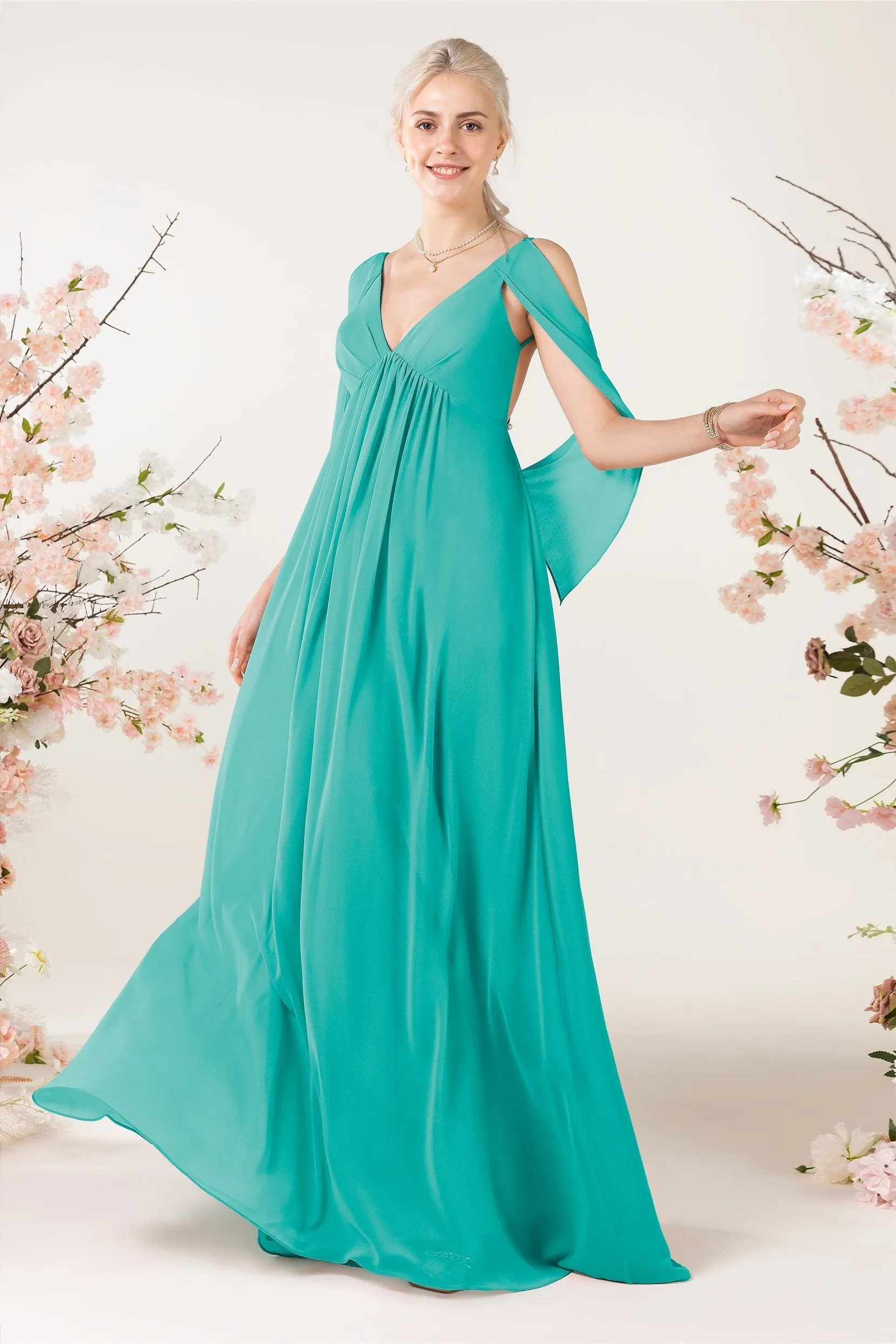 A-Line Sweep-Brush Train Chiffon Bridesmaid Dress CB0458