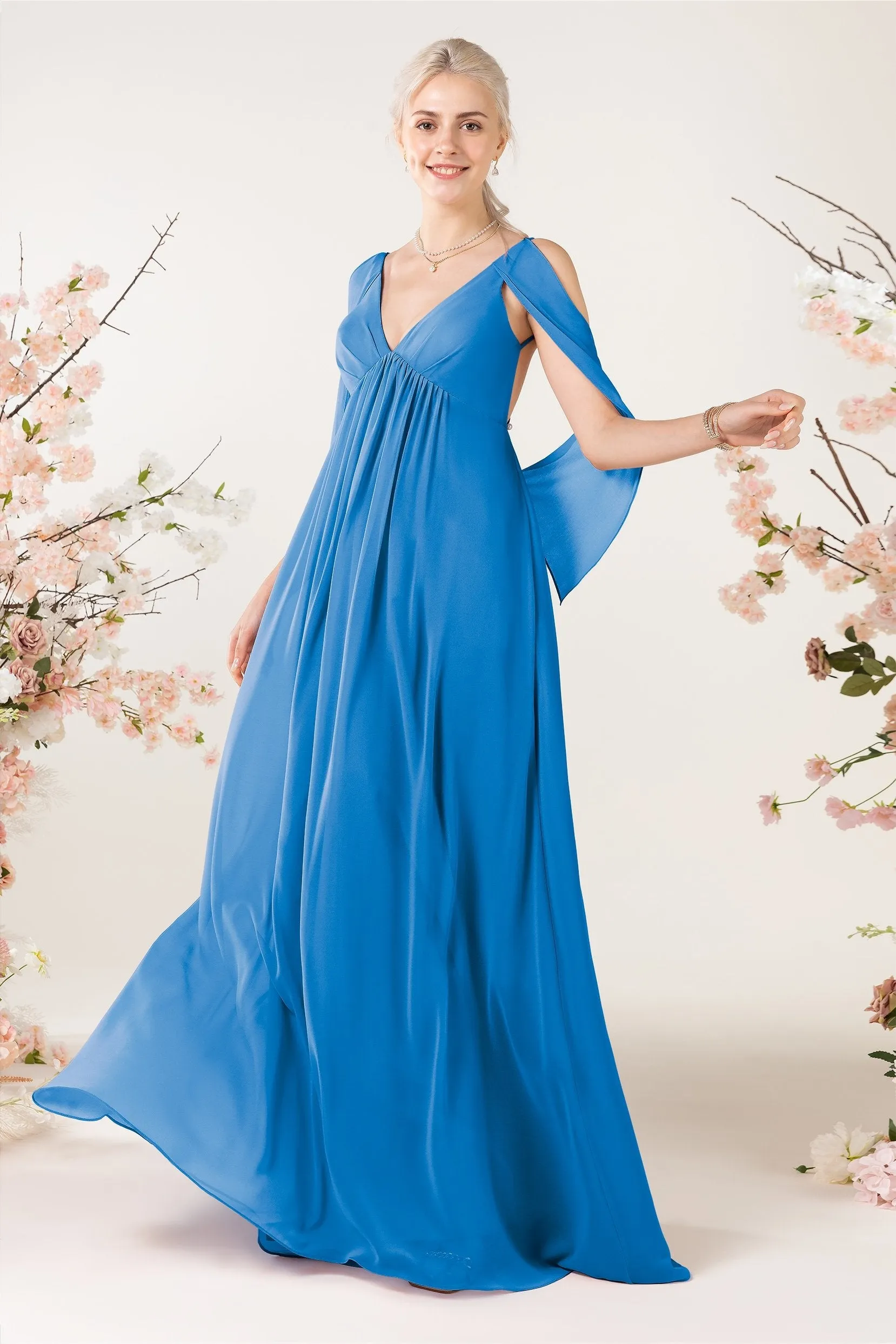 A-Line Sweep-Brush Train Chiffon Bridesmaid Dress CB0458