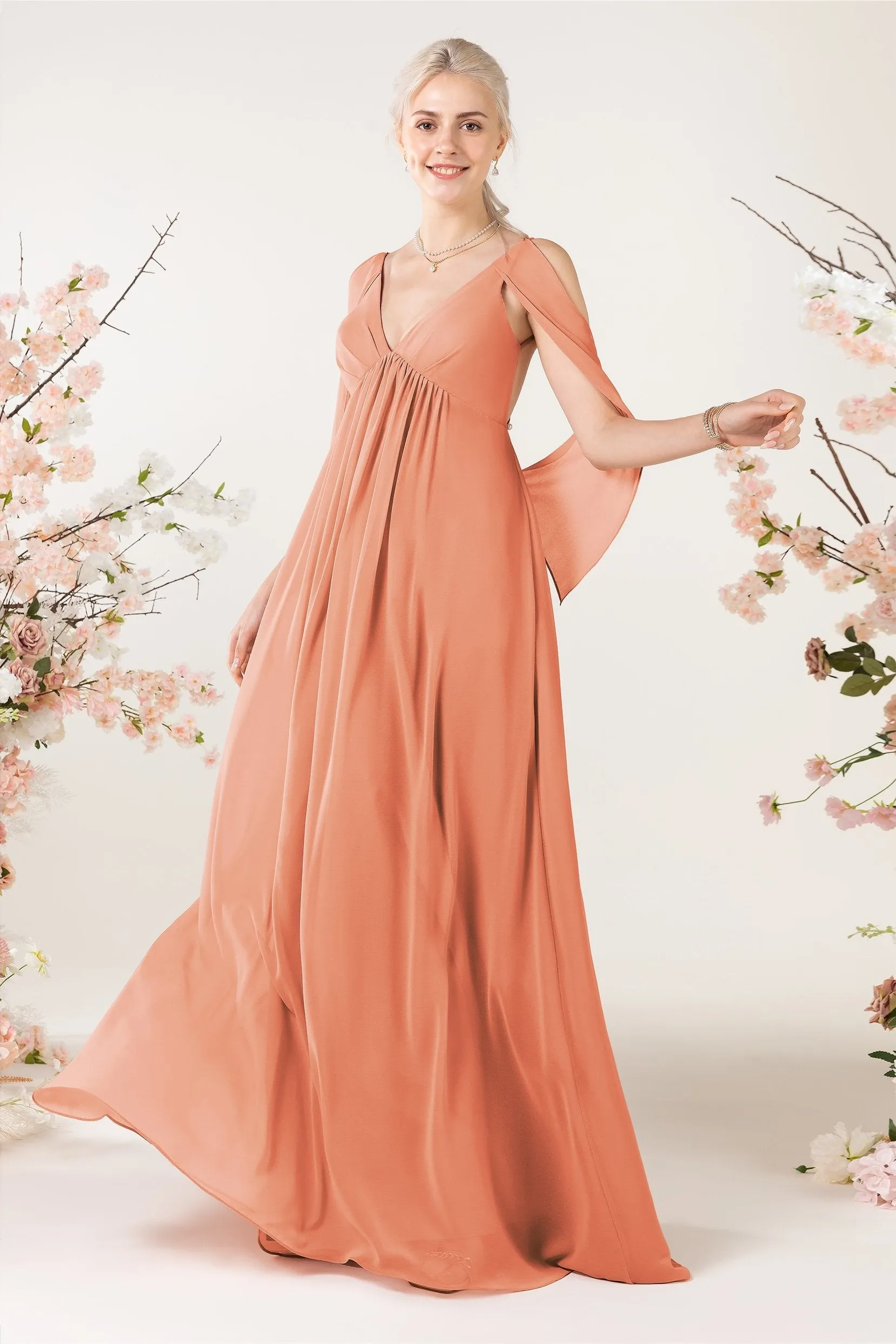 A-Line Sweep-Brush Train Chiffon Bridesmaid Dress CB0458