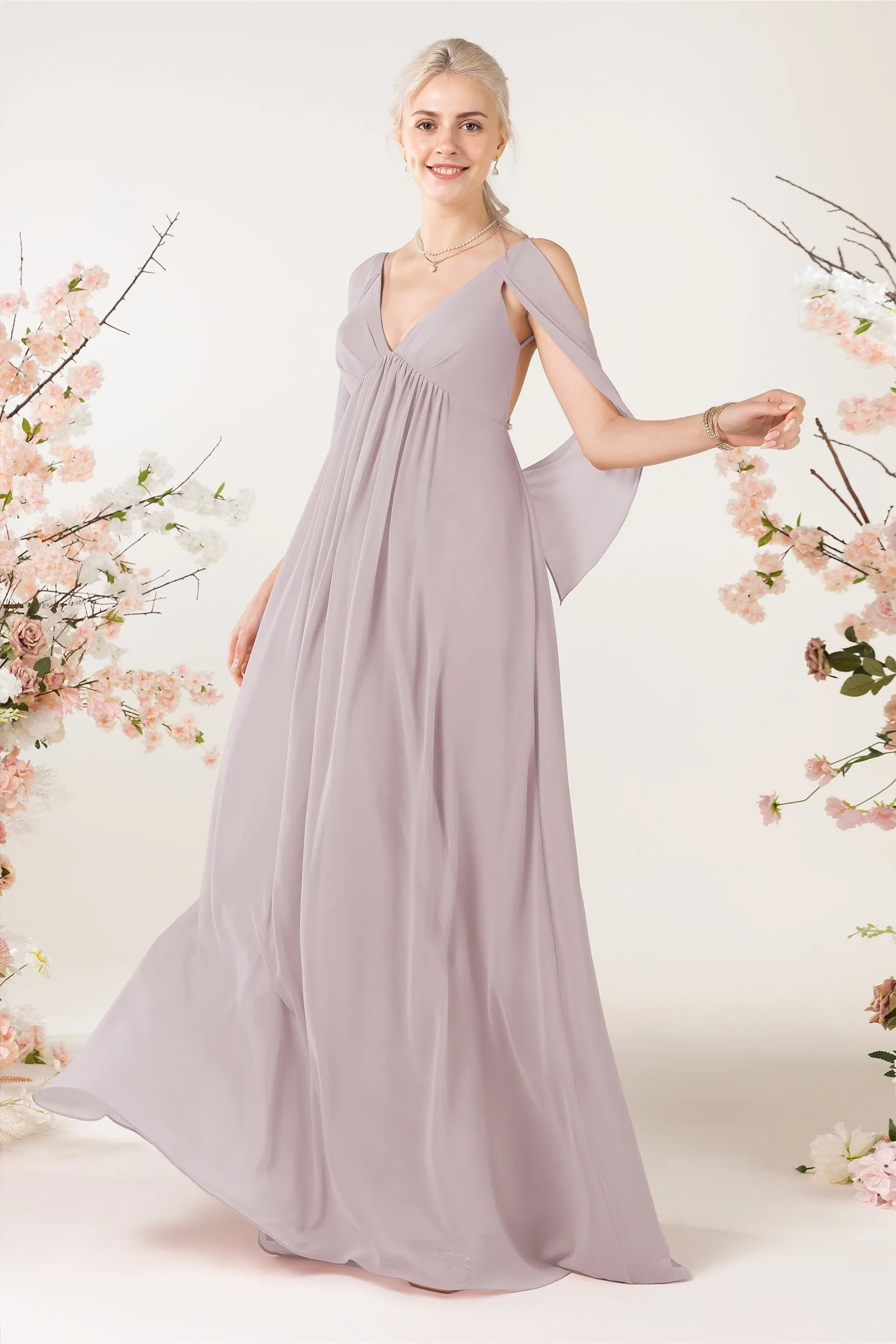 A-Line Sweep-Brush Train Chiffon Bridesmaid Dress CB0458