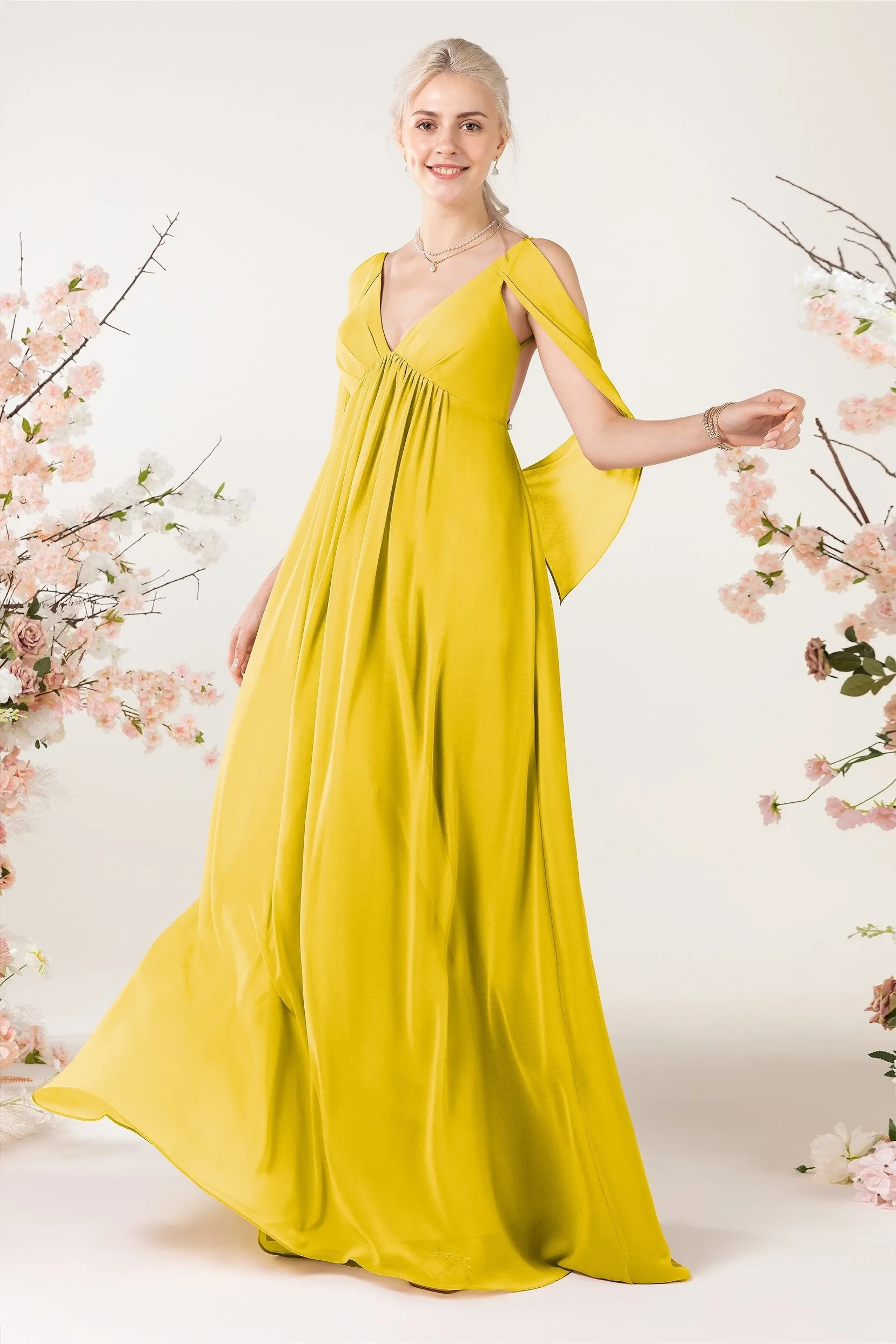 A-Line Sweep-Brush Train Chiffon Bridesmaid Dress CB0458