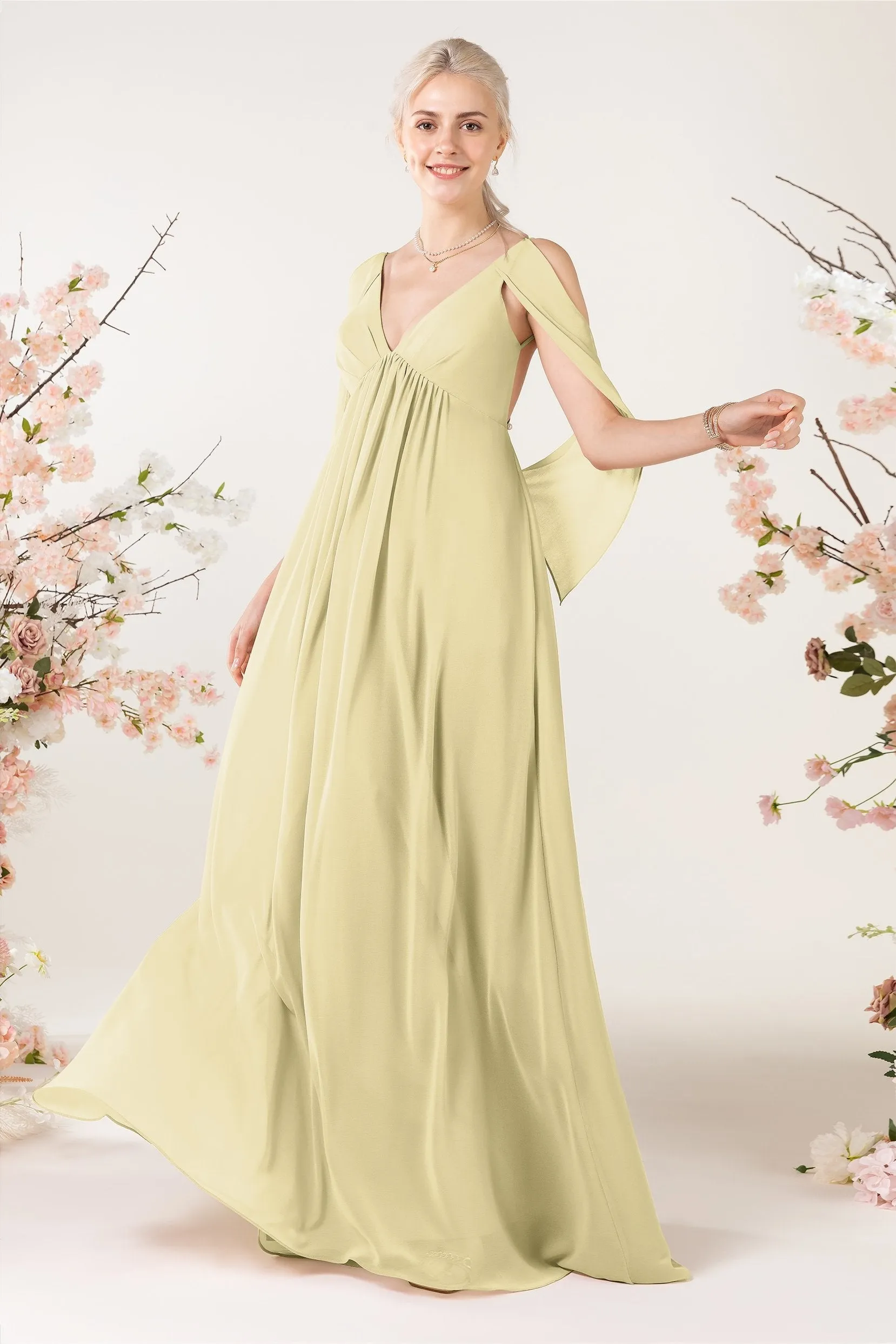 A-Line Sweep-Brush Train Chiffon Bridesmaid Dress CB0458