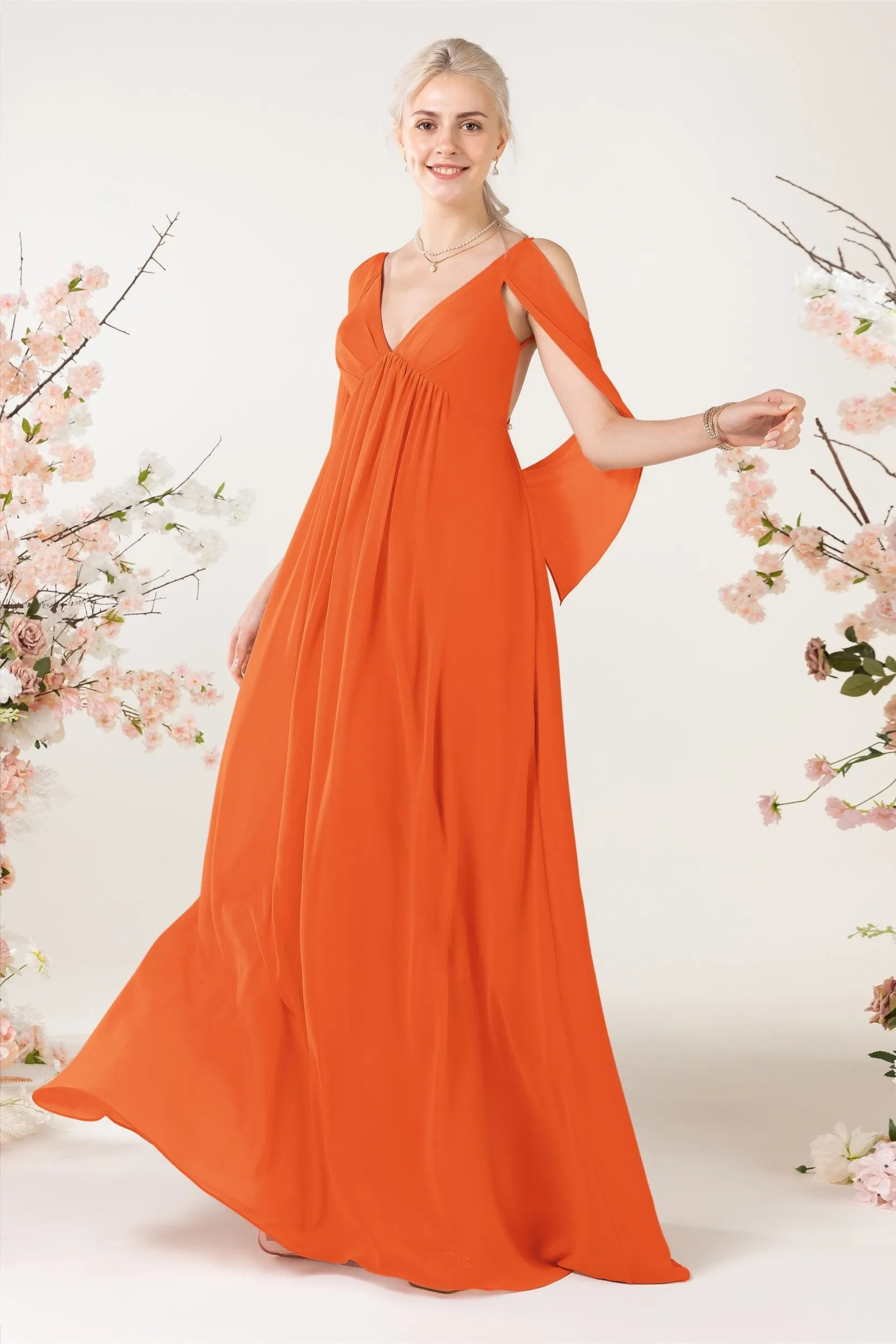 A-Line Sweep-Brush Train Chiffon Bridesmaid Dress CB0458