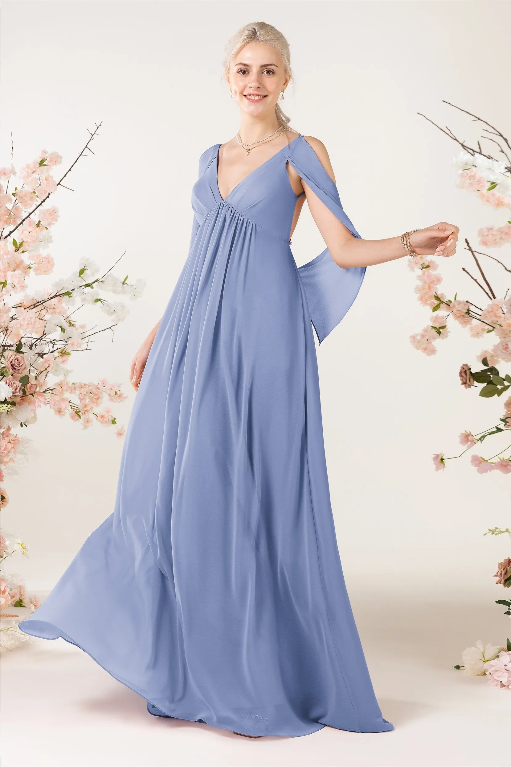 A-Line Sweep-Brush Train Chiffon Bridesmaid Dress CB0458