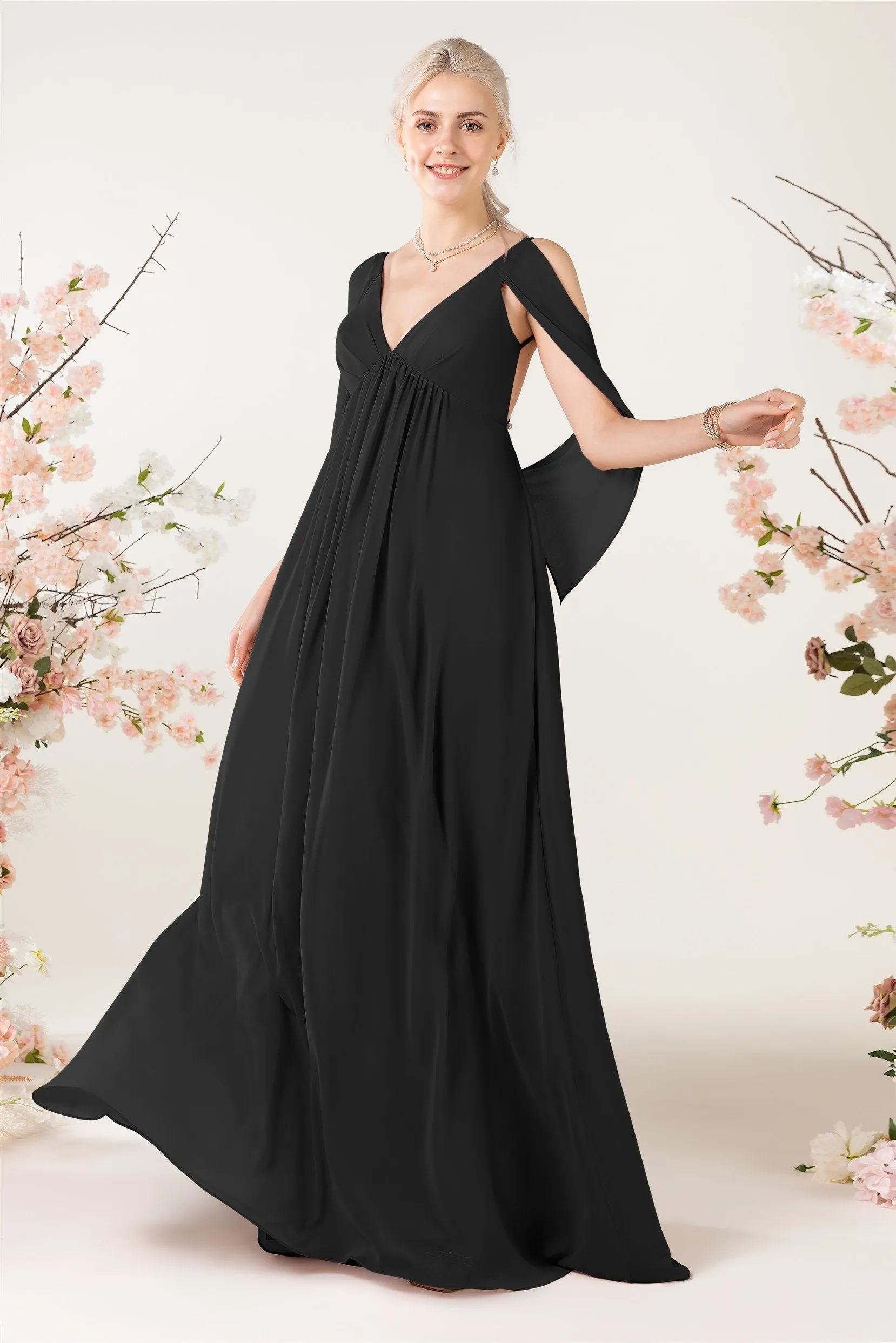 A-Line Sweep-Brush Train Chiffon Bridesmaid Dress CB0458