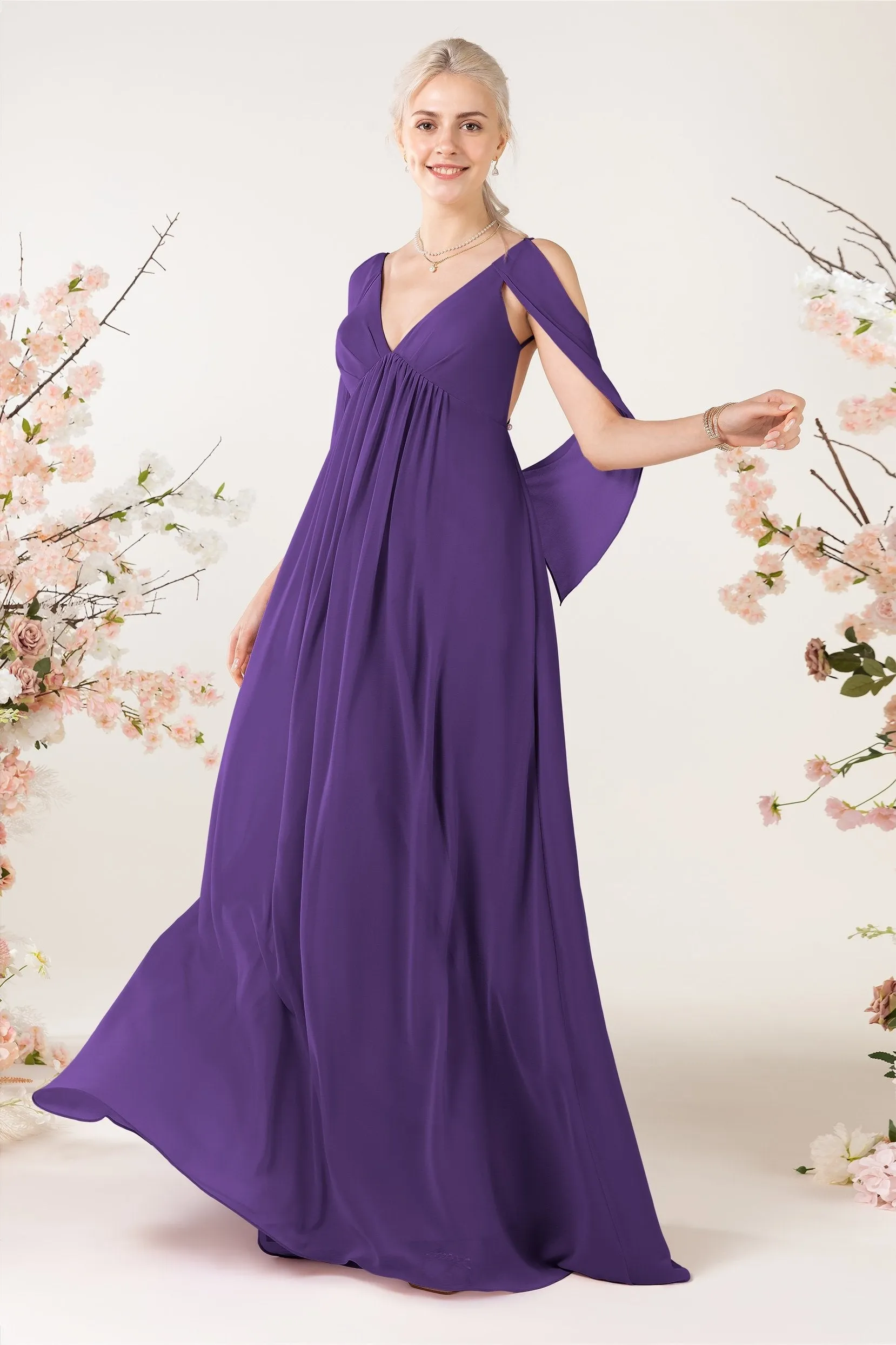 A-Line Sweep-Brush Train Chiffon Bridesmaid Dress CB0458