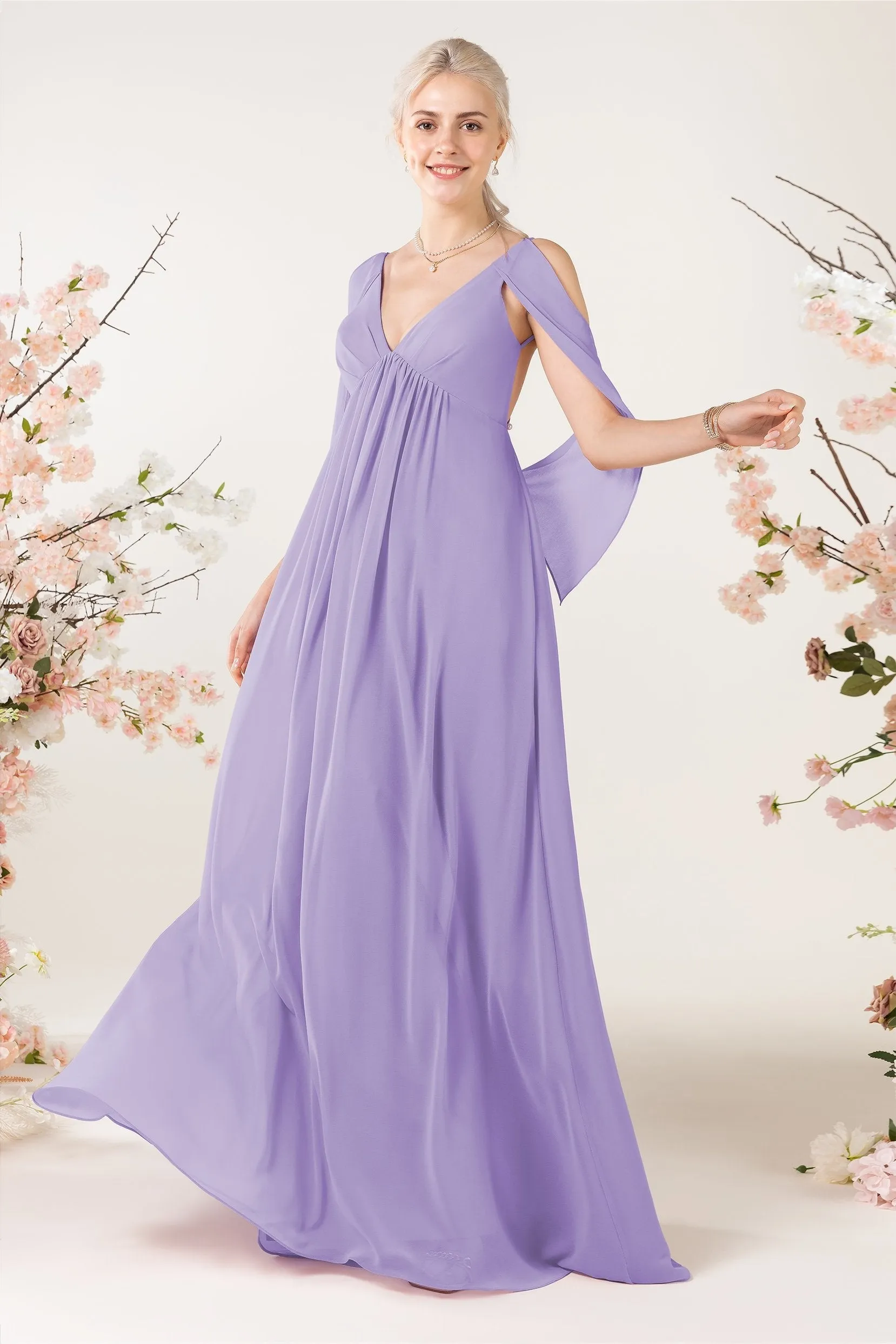 A-Line Sweep-Brush Train Chiffon Bridesmaid Dress CB0458