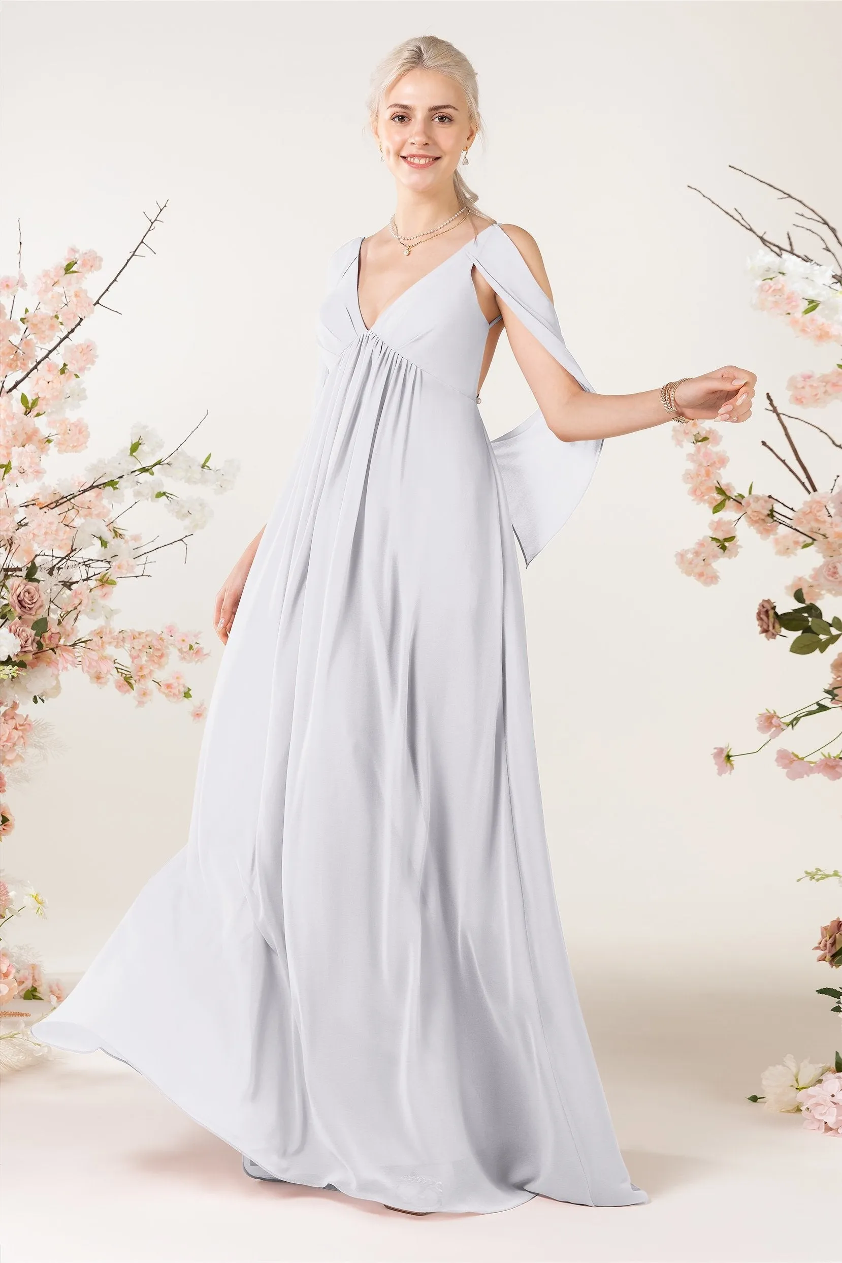 A-Line Sweep-Brush Train Chiffon Bridesmaid Dress CB0458