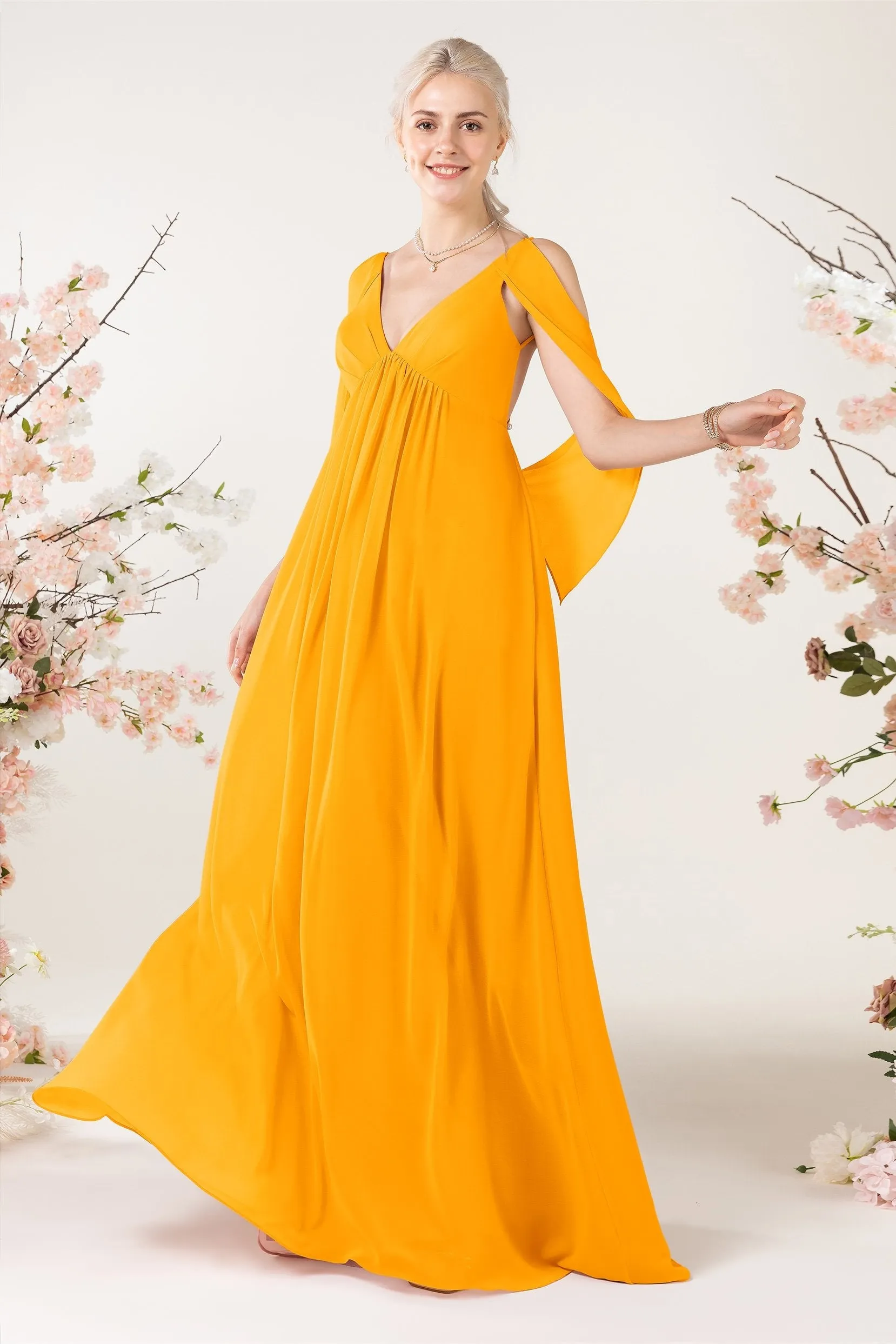 A-Line Sweep-Brush Train Chiffon Bridesmaid Dress CB0458