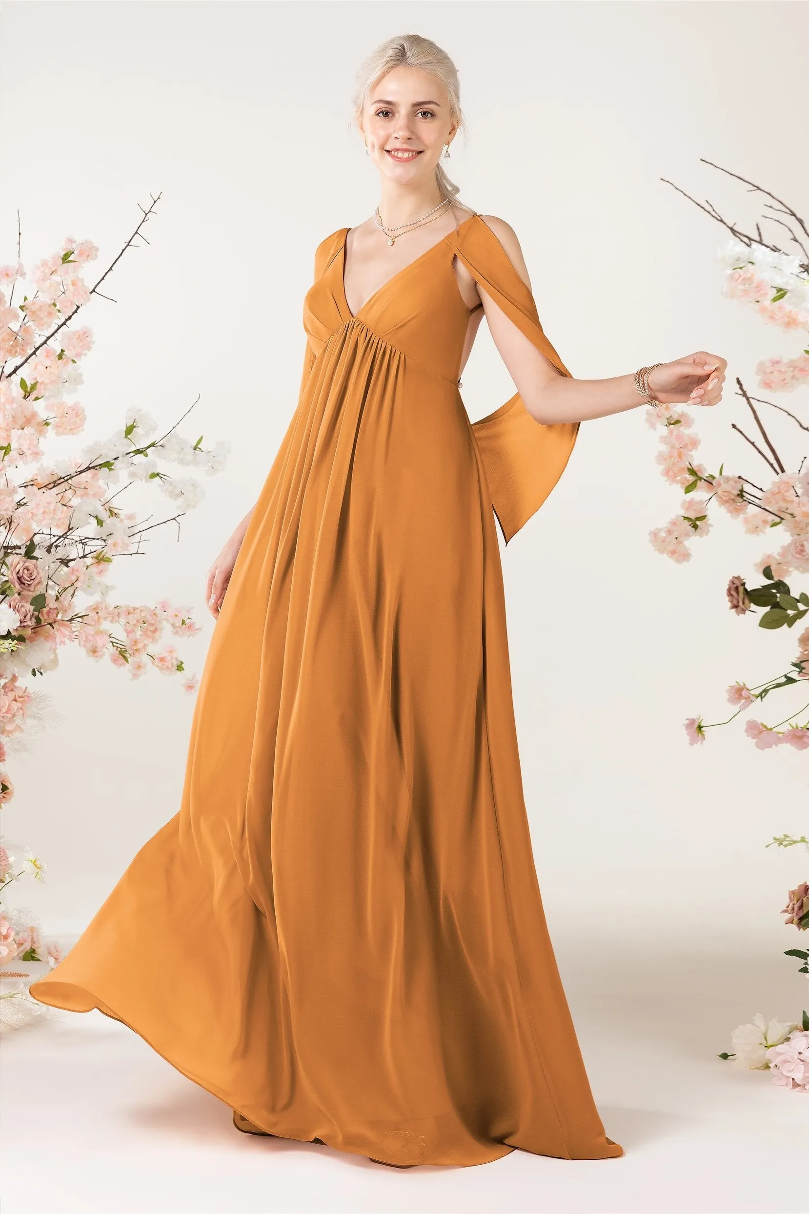 A-Line Sweep-Brush Train Chiffon Bridesmaid Dress CB0458