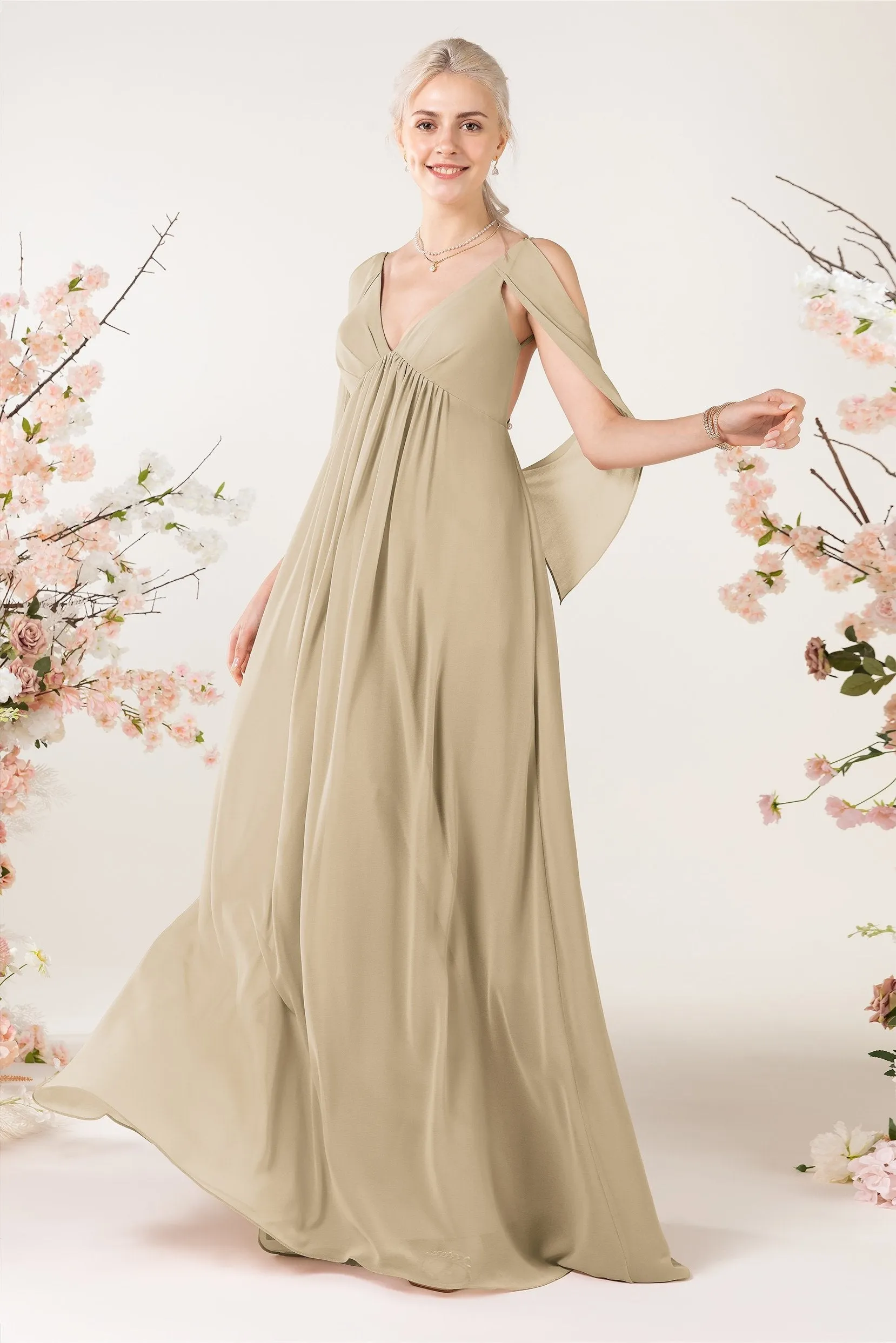 A-Line Sweep-Brush Train Chiffon Bridesmaid Dress CB0458