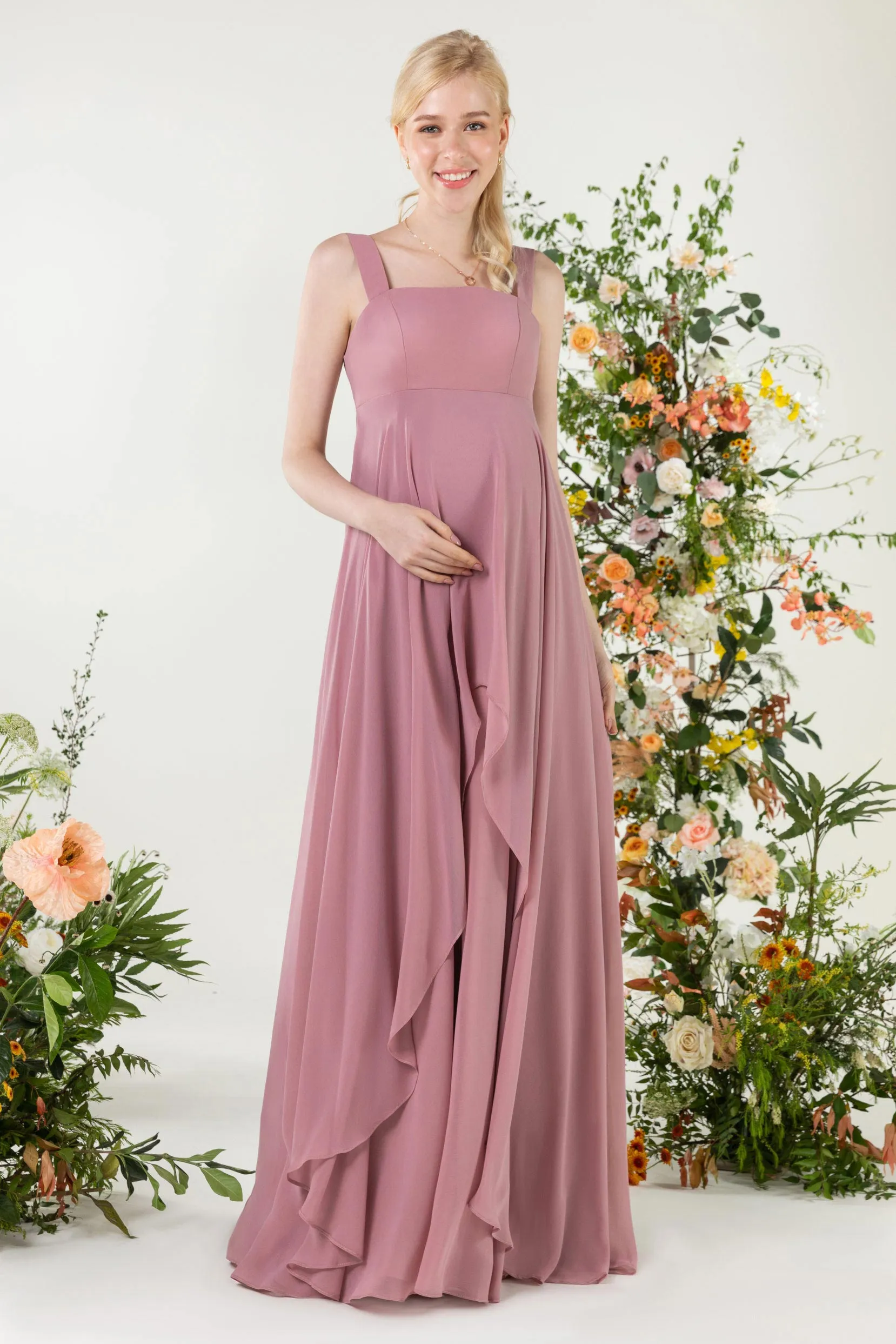 A-Line Sweep-Brush Train Chiffon Bridesmaid Dress CB0473M