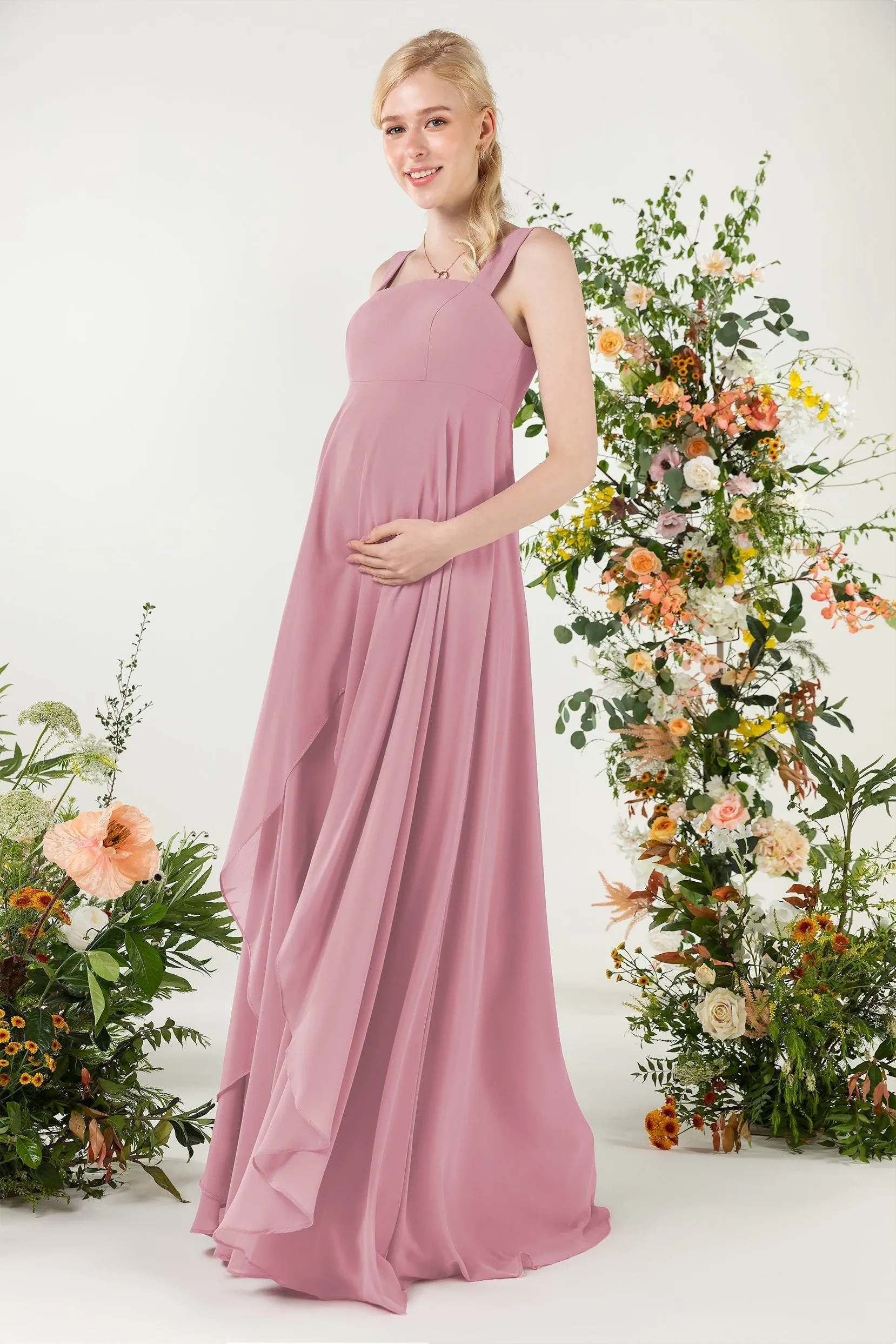 A-Line Sweep-Brush Train Chiffon Bridesmaid Dress CB0473M