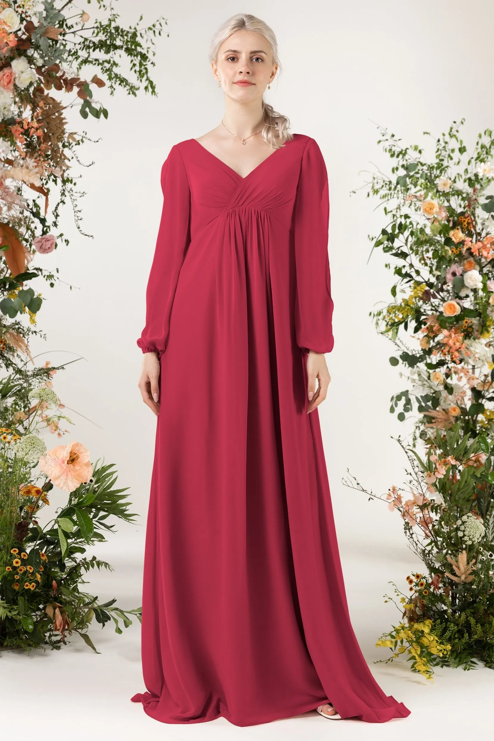 A-Line Sweep-Brush Train Chiffon Bridesmaid Dress CB0479