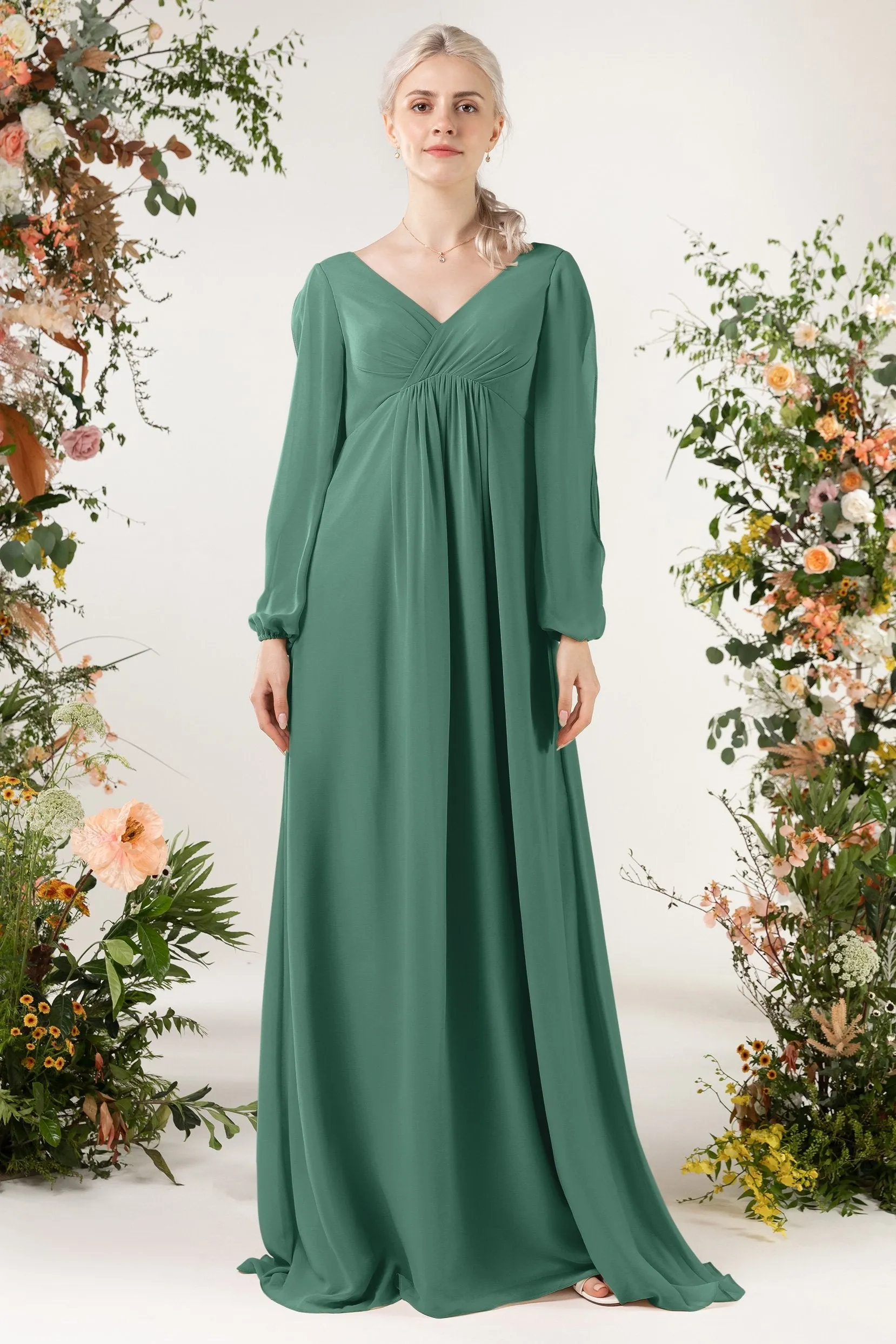 A-Line Sweep-Brush Train Chiffon Bridesmaid Dress CB0479