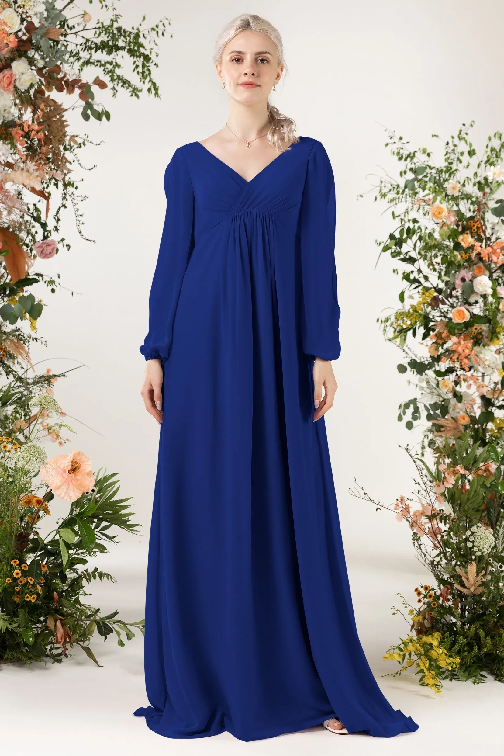 A-Line Sweep-Brush Train Chiffon Bridesmaid Dress CB0479