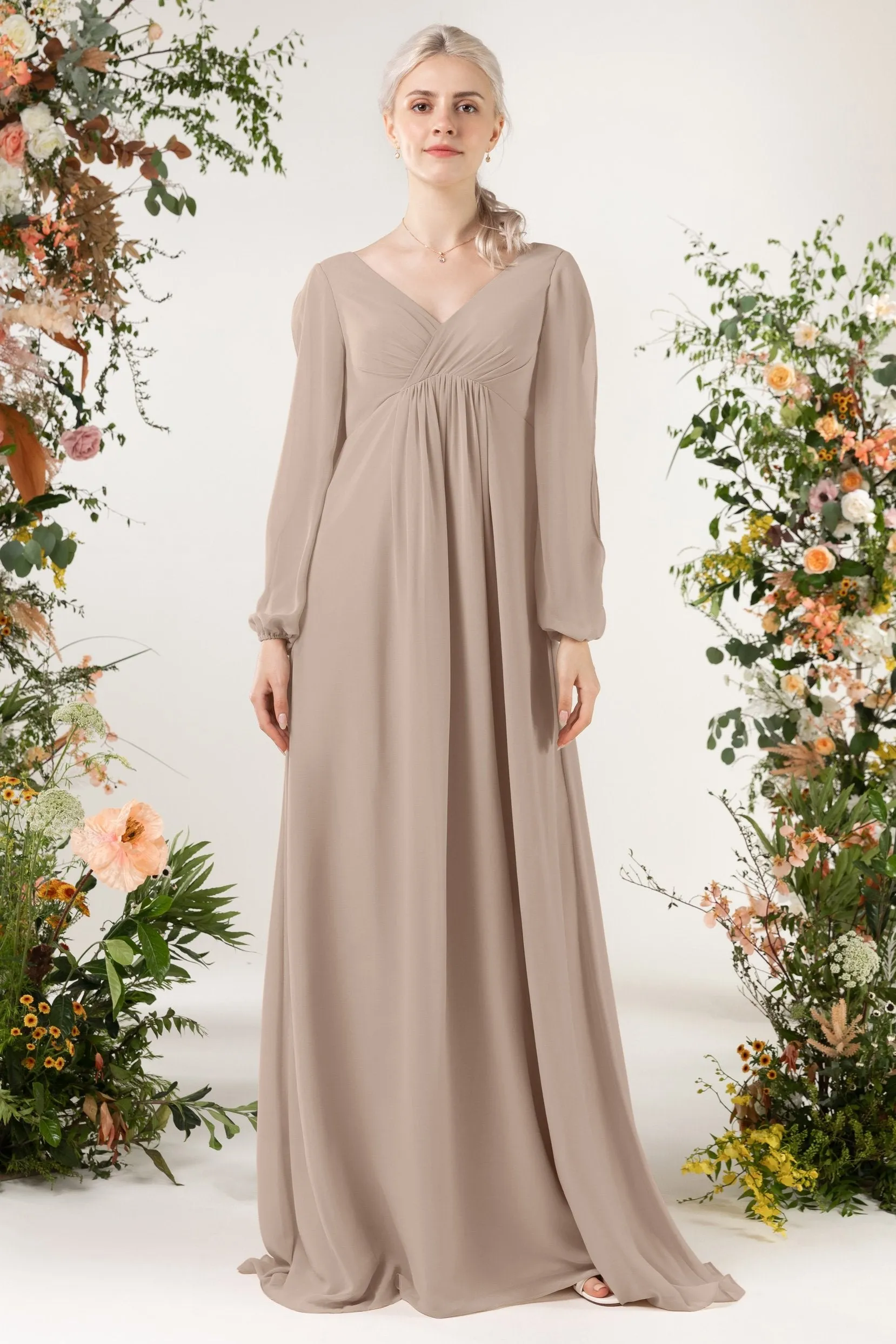 A-Line Sweep-Brush Train Chiffon Bridesmaid Dress CB0479