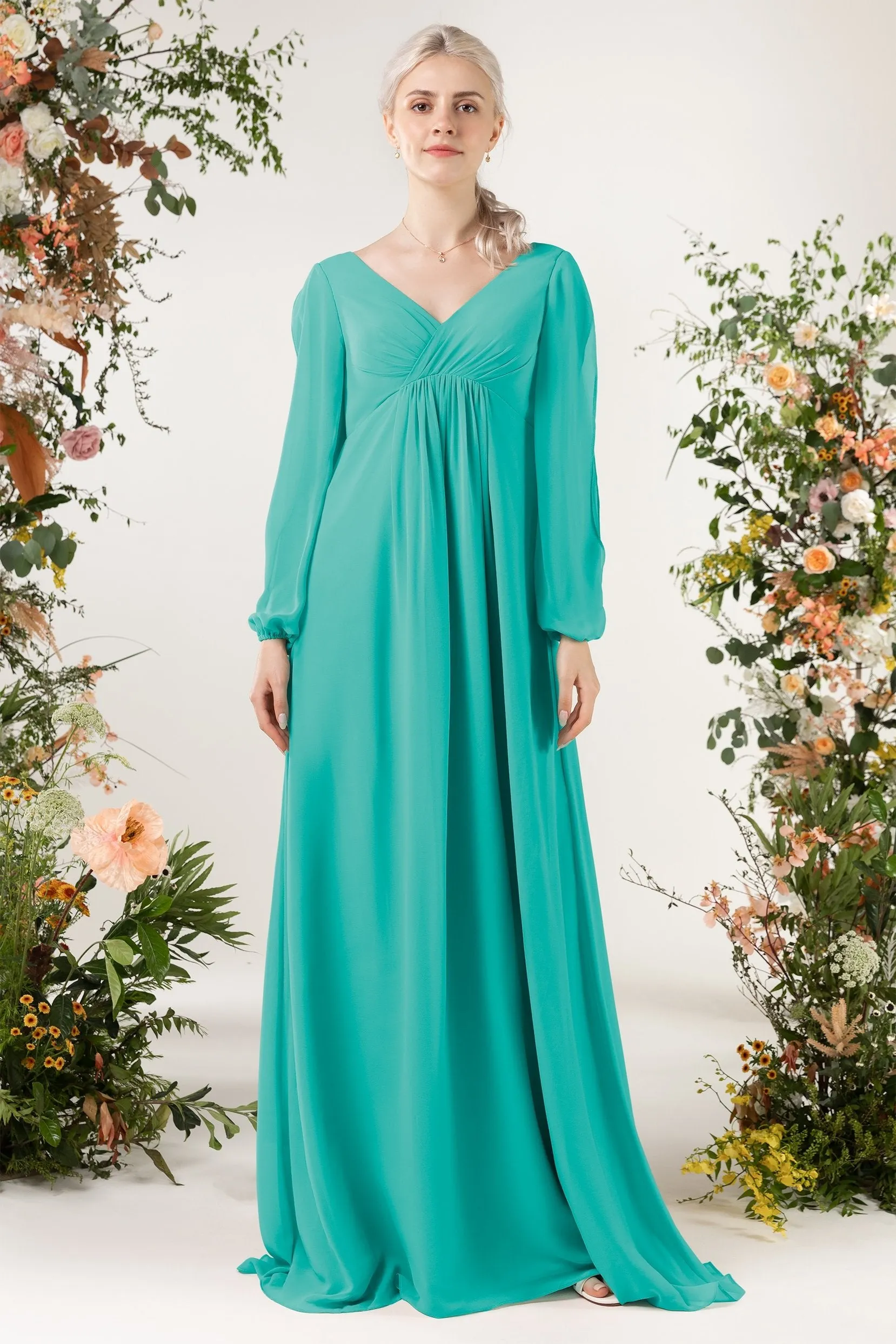 A-Line Sweep-Brush Train Chiffon Bridesmaid Dress CB0479