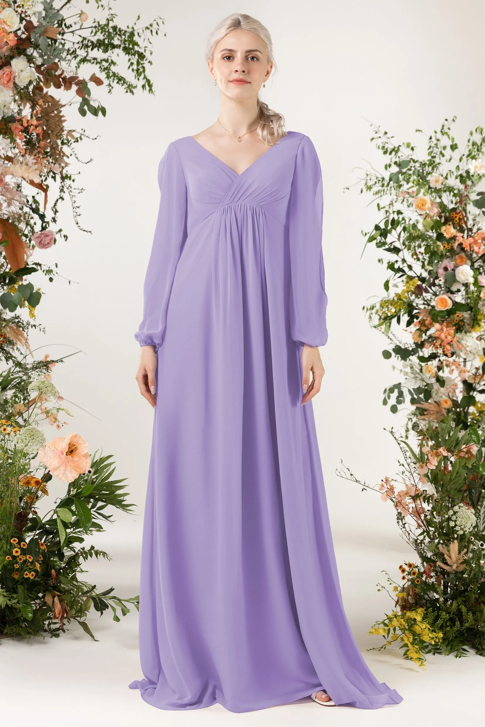 A-Line Sweep-Brush Train Chiffon Bridesmaid Dress CB0479