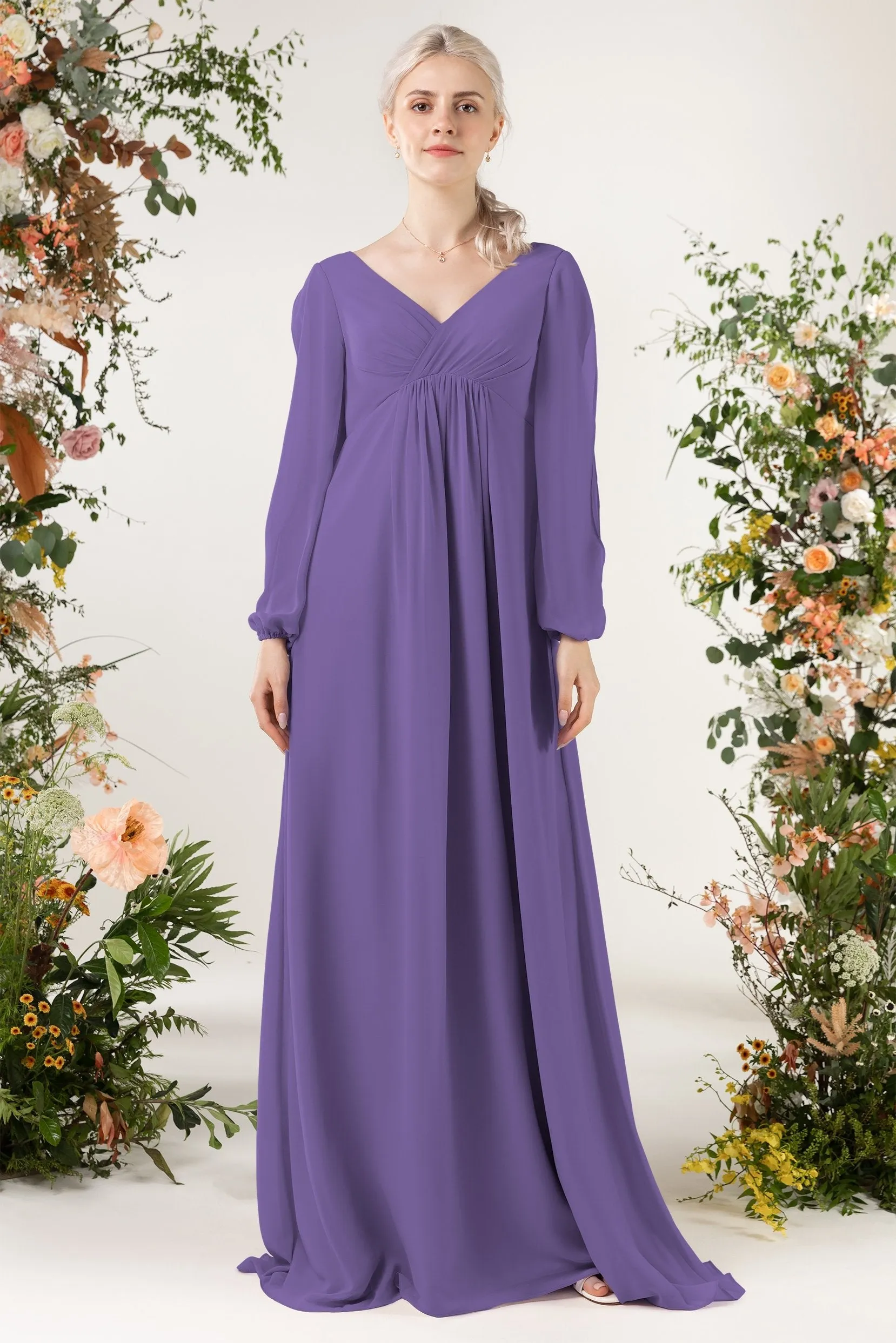 A-Line Sweep-Brush Train Chiffon Bridesmaid Dress CB0479