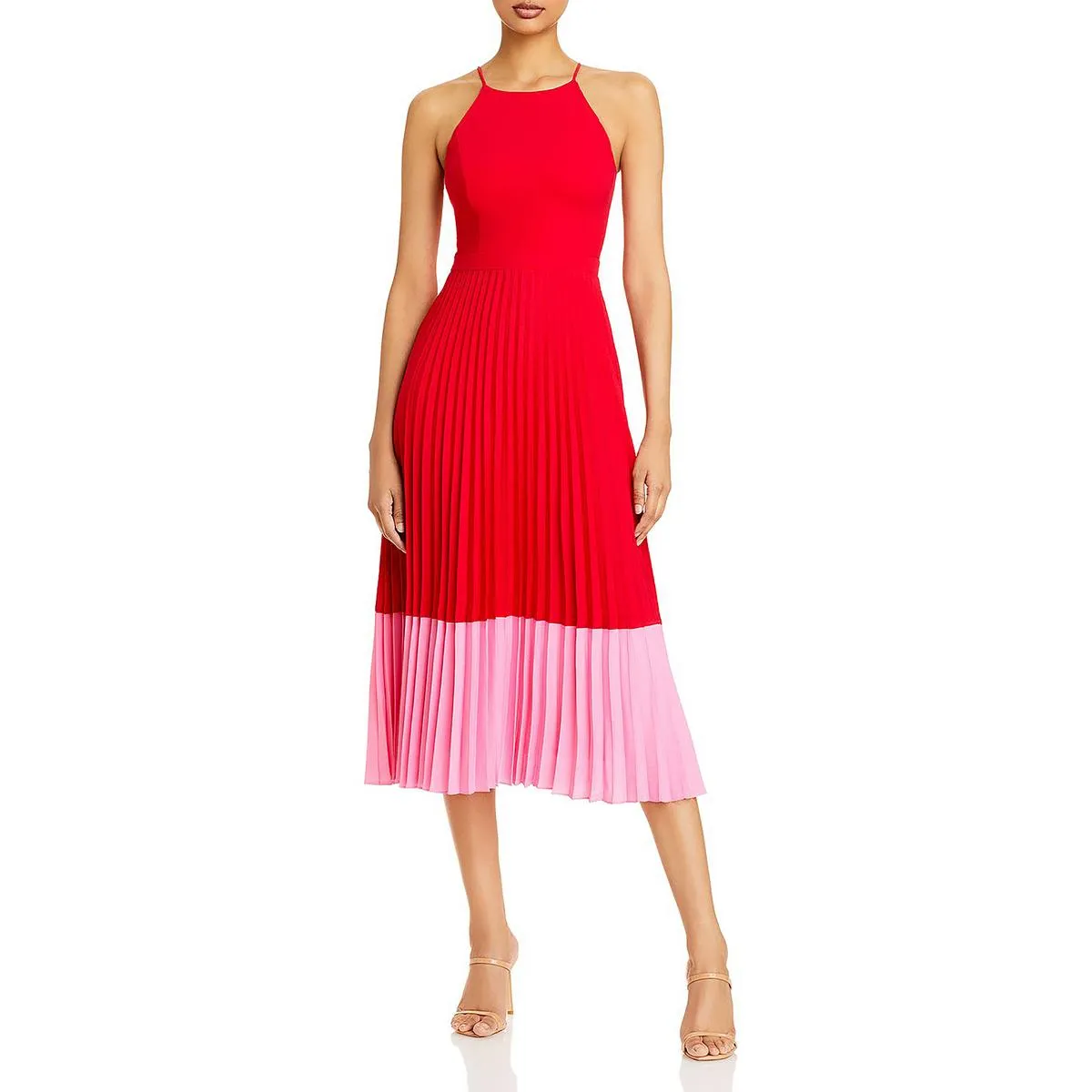 Aidan by Aidan Mattox Womens Pleated Midi Halter Dress