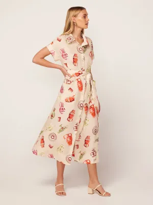 Alessandra Ivory Pottery Print Midi Shirt Dress