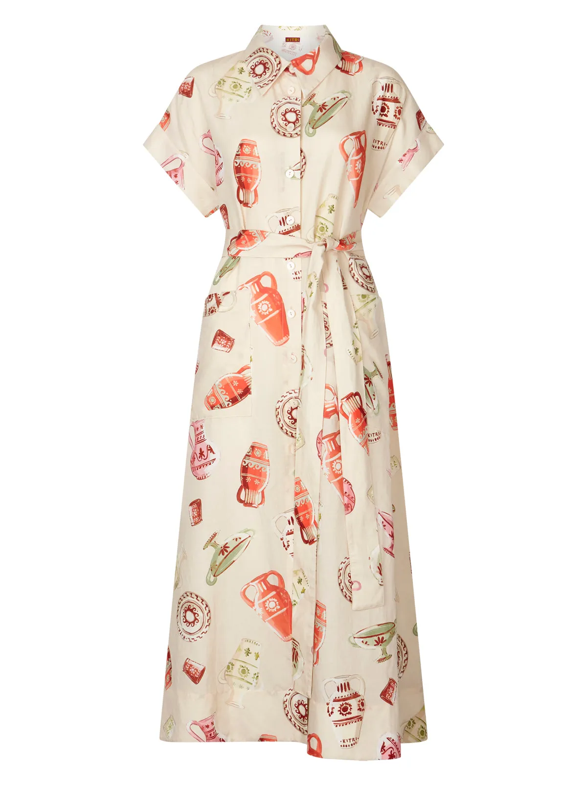 Alessandra Ivory Pottery Print Midi Shirt Dress