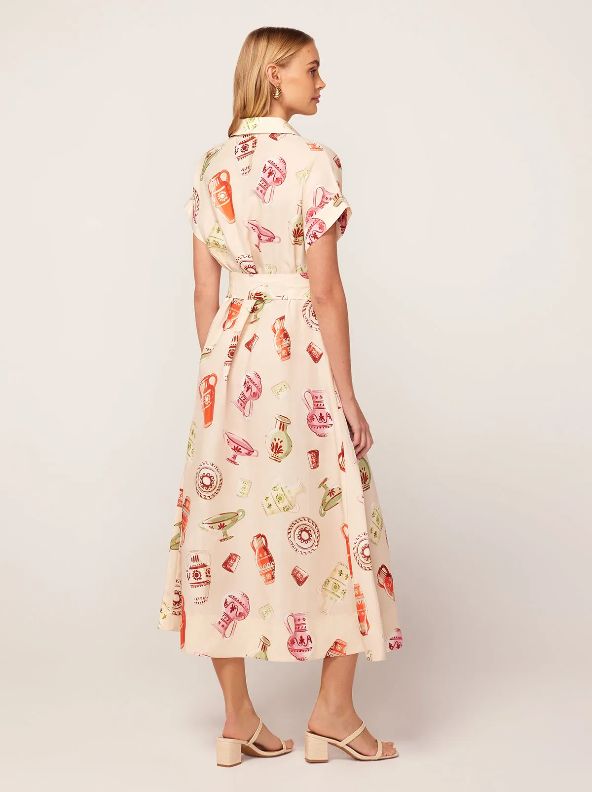 Alessandra Ivory Pottery Print Midi Shirt Dress