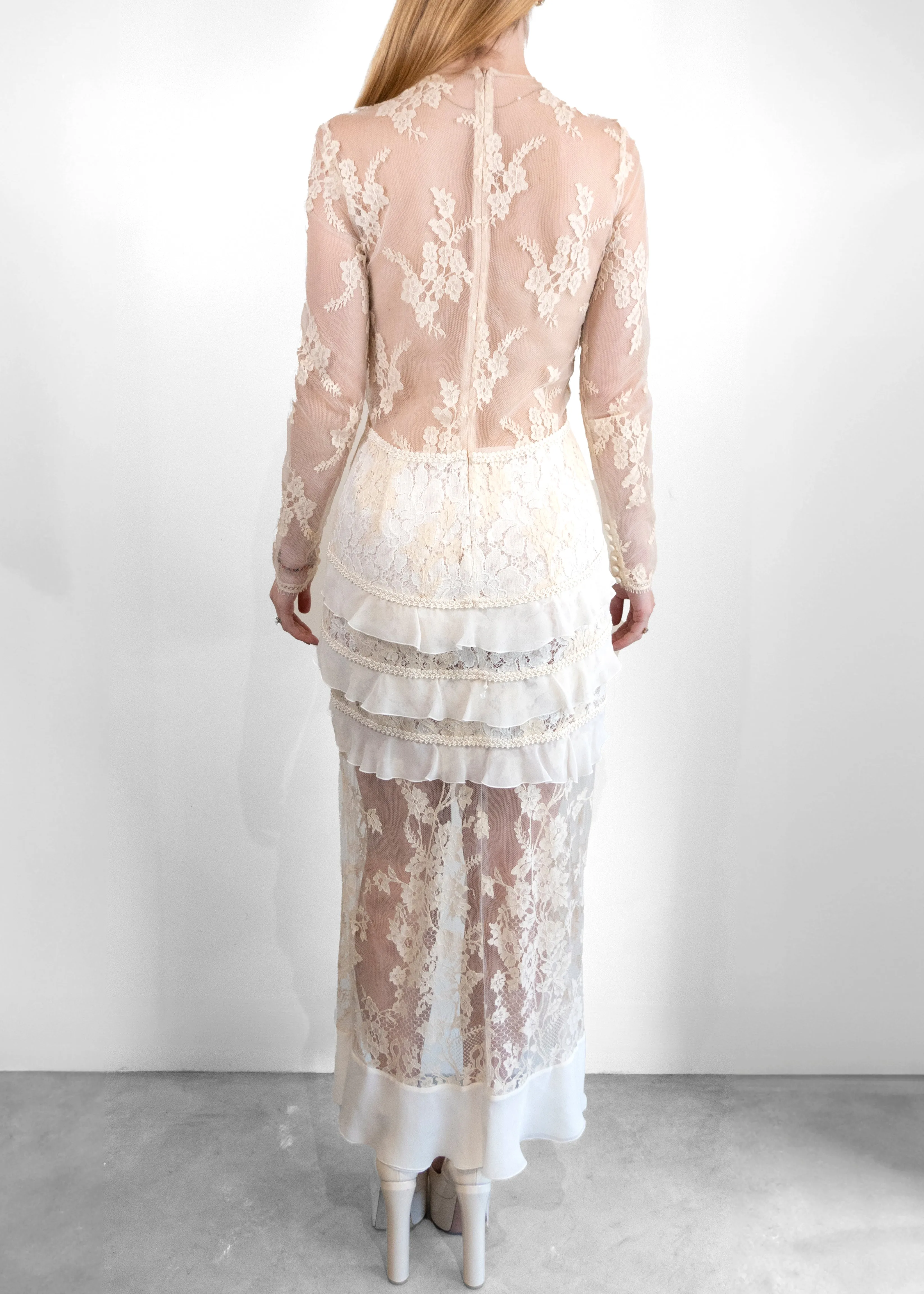 Alessandra Rich White Silk Lace Gown