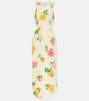 ALÉMAIS Floral Cutout Linen Midi Dress, Multicolor