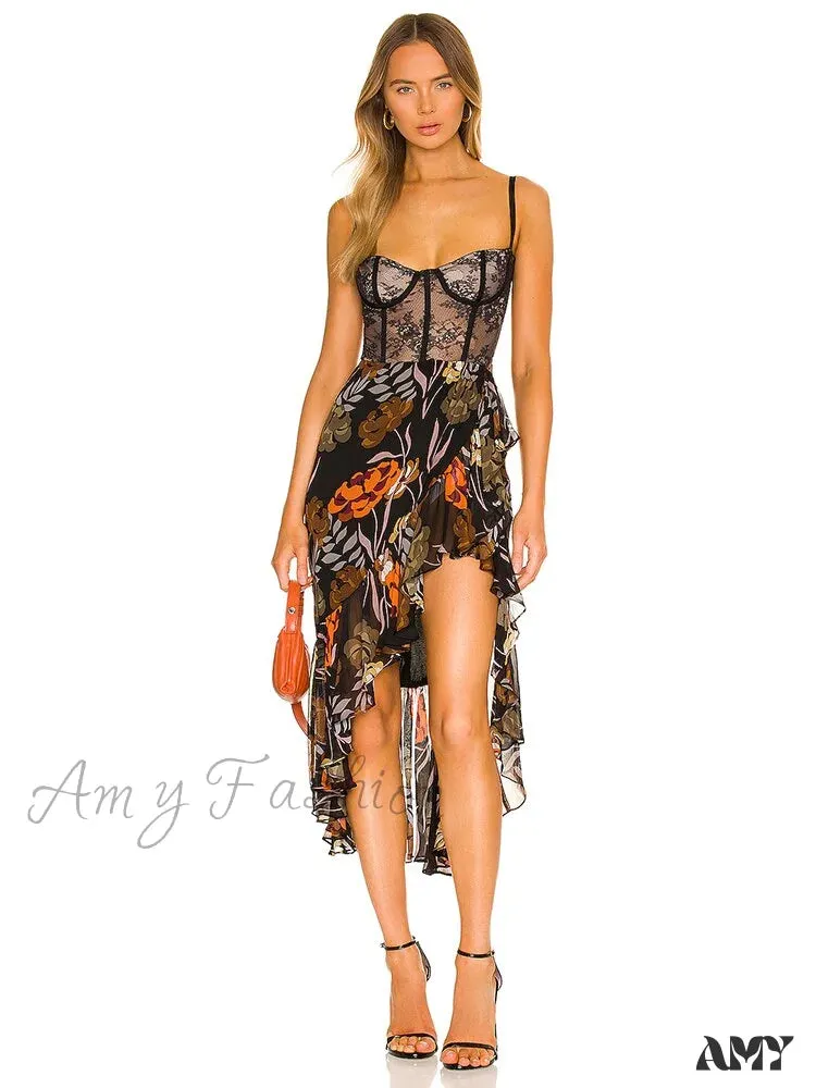 Amy Fashion - Elegant Sleeveless Print Asymmetrical Hem Dresses