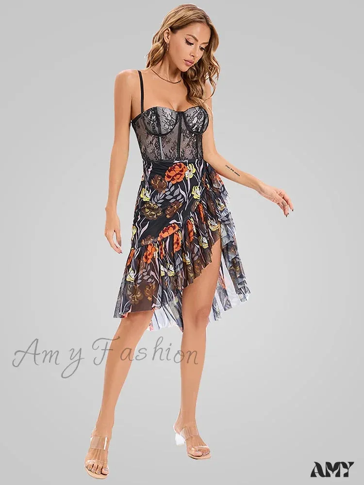 Amy Fashion - Elegant Sleeveless Print Asymmetrical Hem Dresses