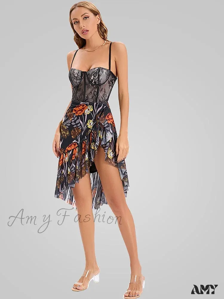 Amy Fashion - Elegant Sleeveless Print Asymmetrical Hem Dresses