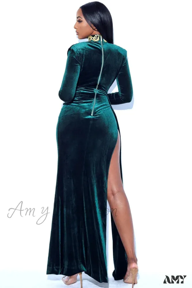 Amy Fashion - Velvet Pleated Slit Elegant Party Dresses