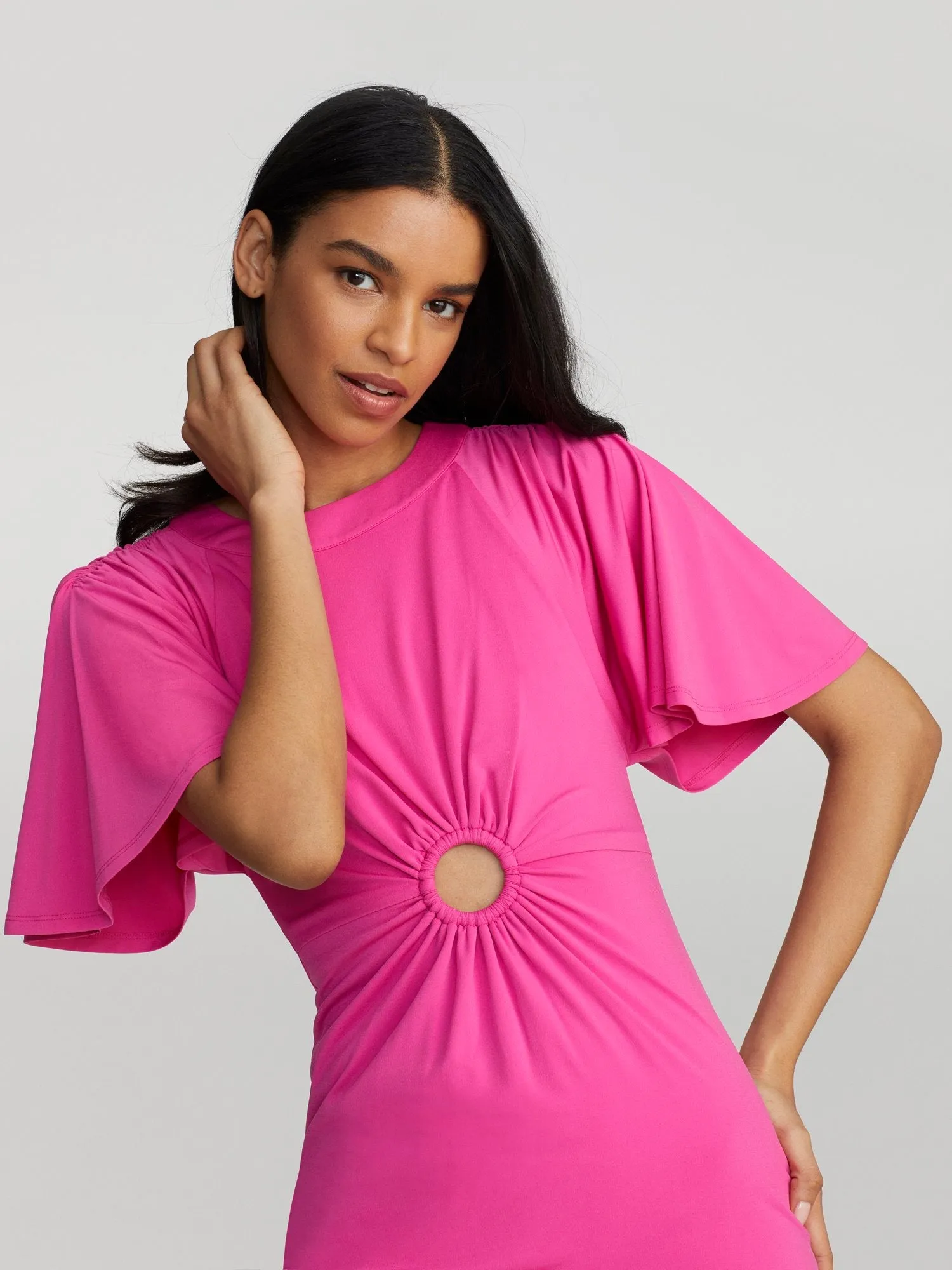 Anisa Flutter-Sleeve O-Ring Dress