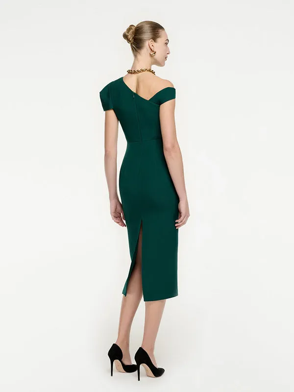 Asymmetric Midi Dress in Green