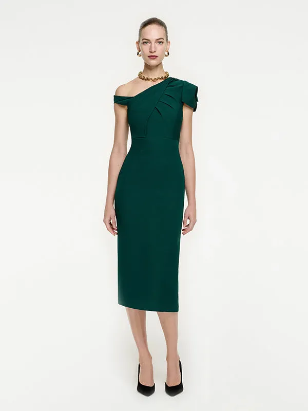 Asymmetric Midi Dress in Green