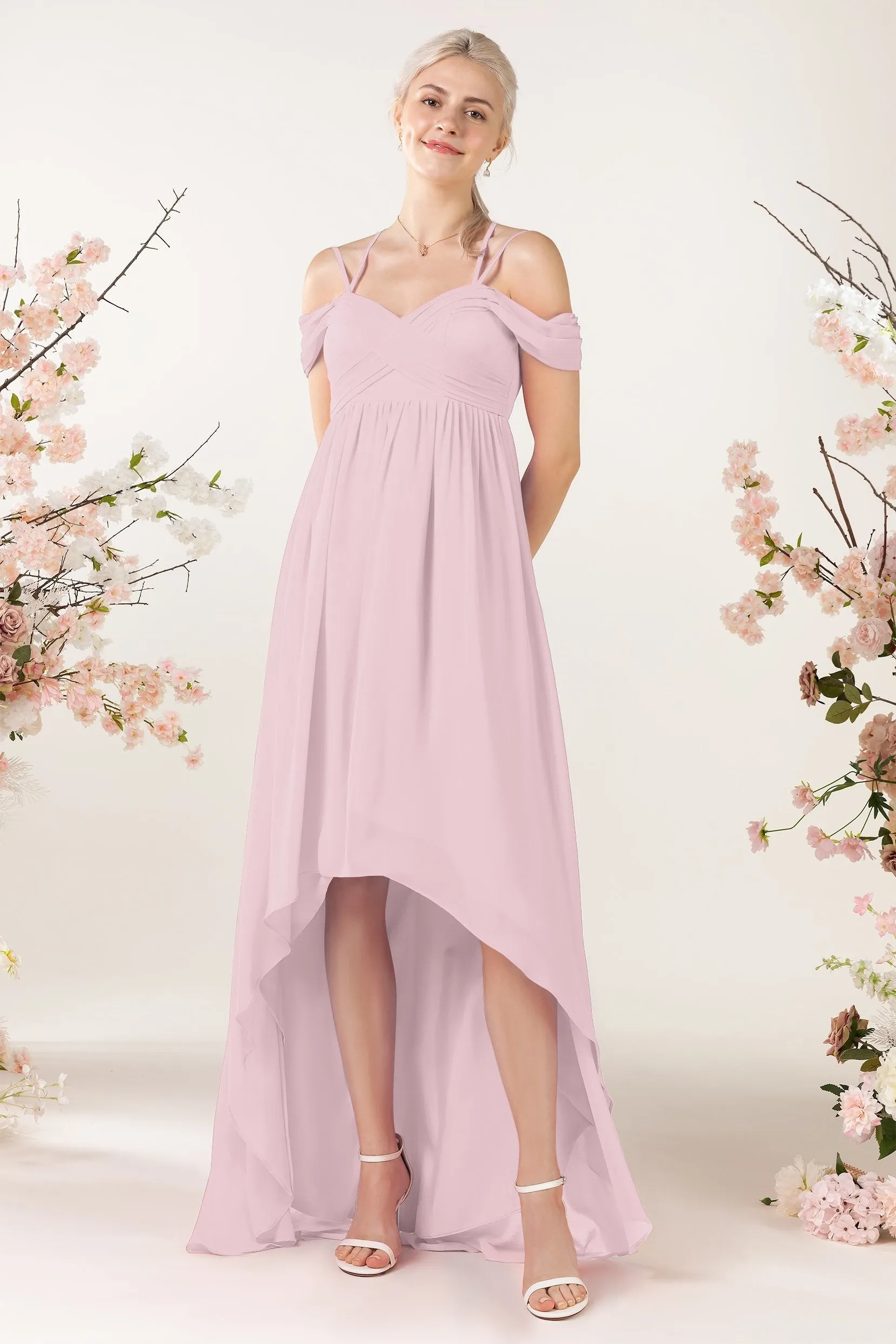 Asymmetrical Sweep Train Chiffon Bridesmaid Dress CB0464