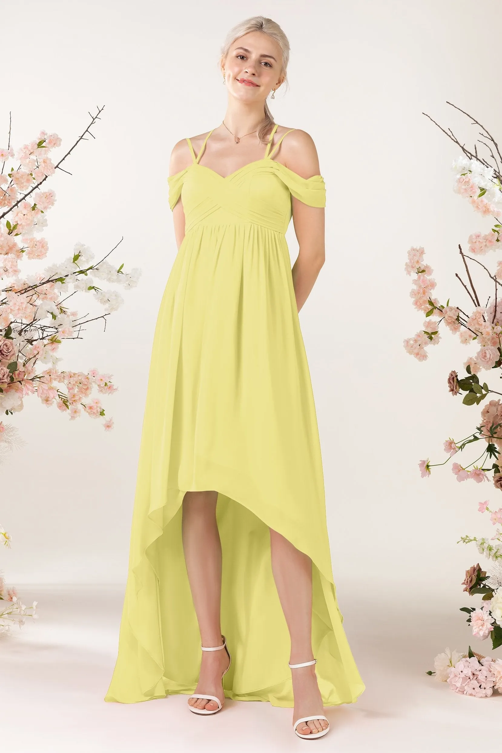 Asymmetrical Sweep Train Chiffon Bridesmaid Dress CB0464