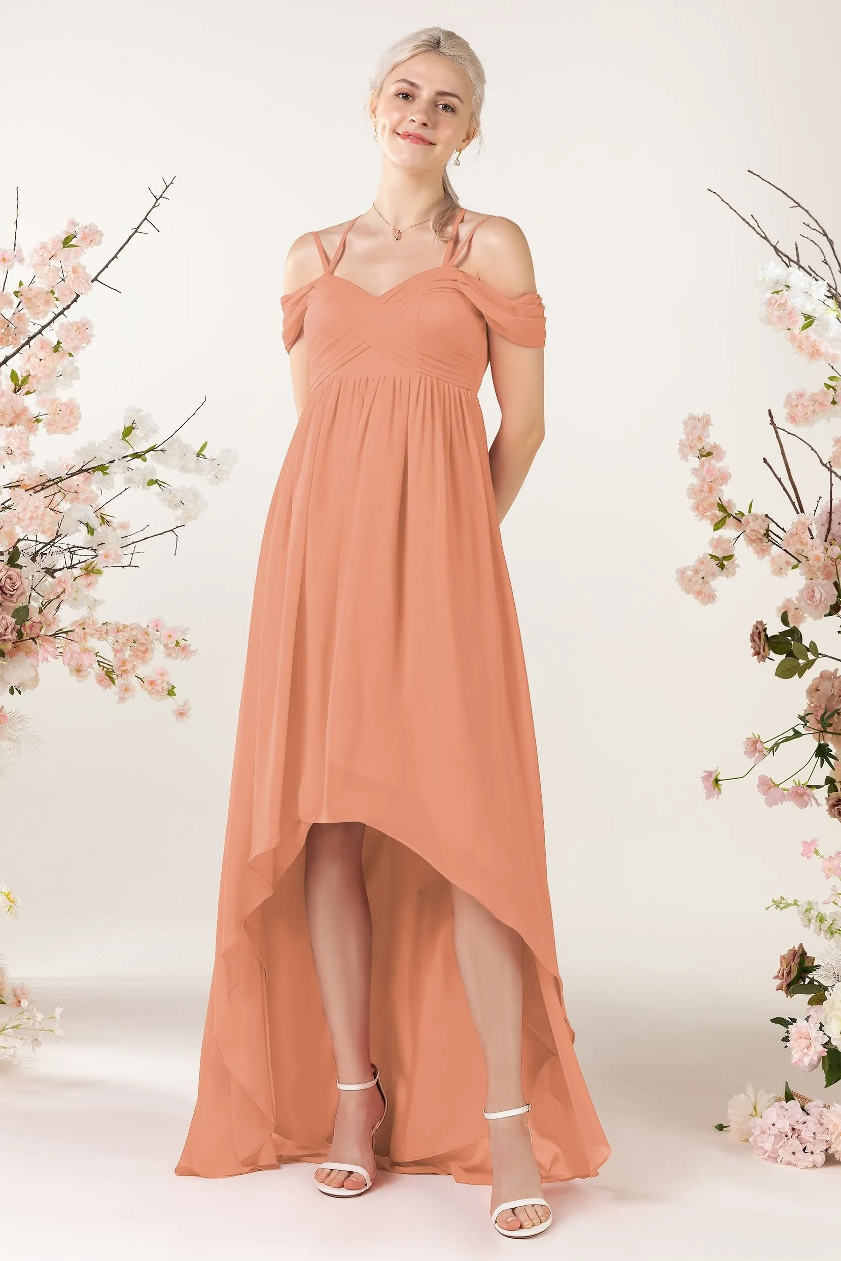 Asymmetrical Sweep Train Chiffon Bridesmaid Dress CB0464