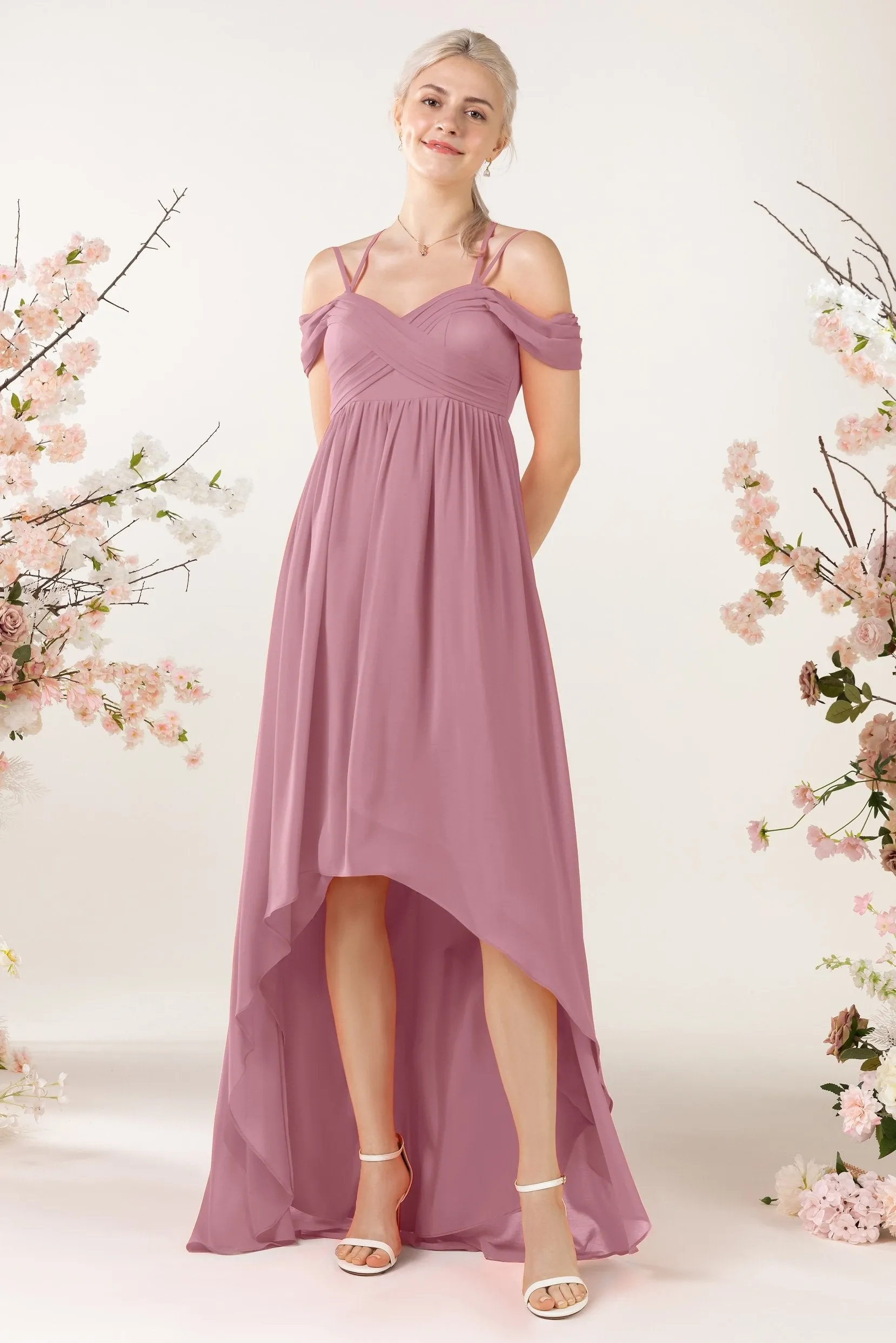 Asymmetrical Sweep Train Chiffon Bridesmaid Dress CB0464