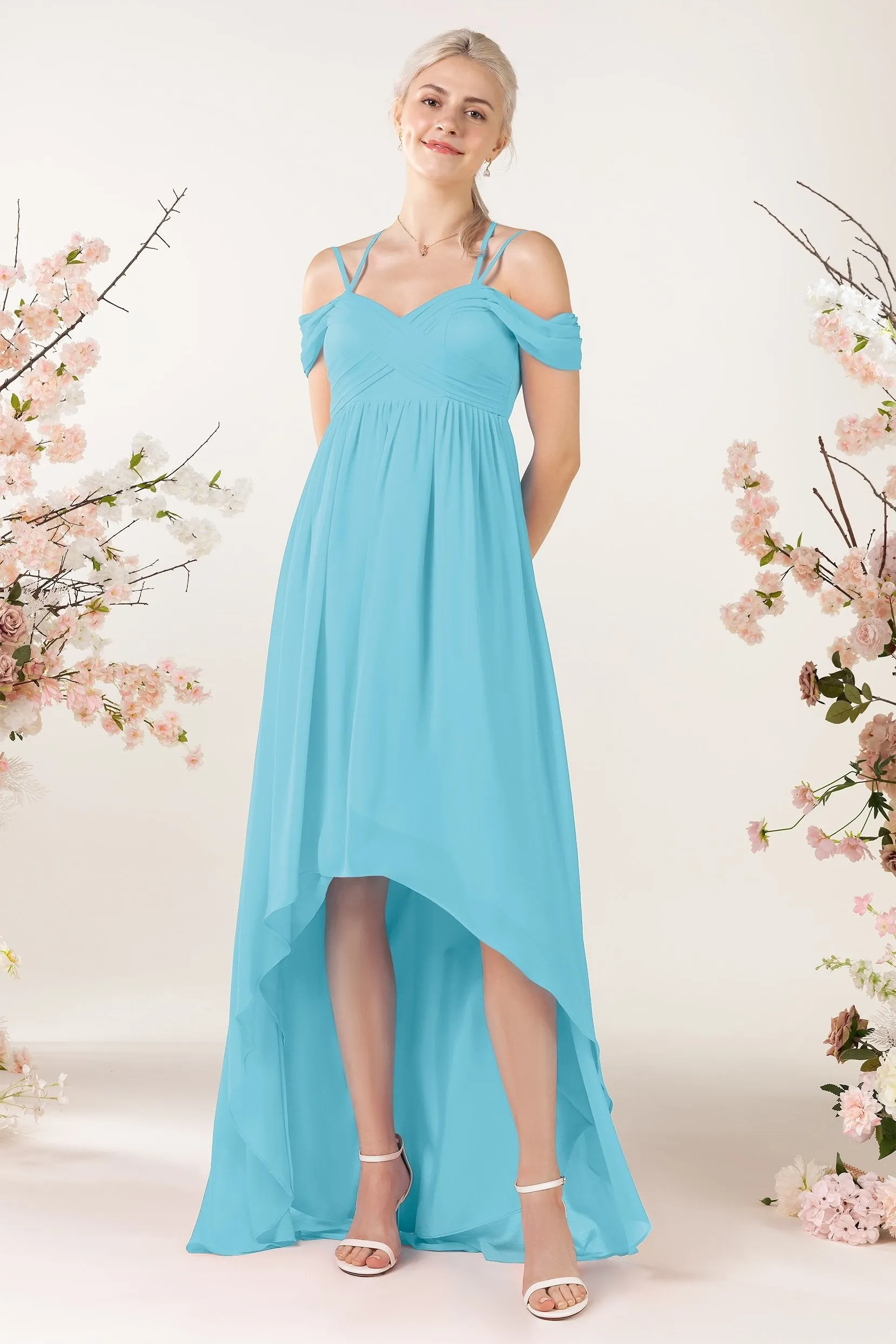 Asymmetrical Sweep Train Chiffon Bridesmaid Dress CB0464