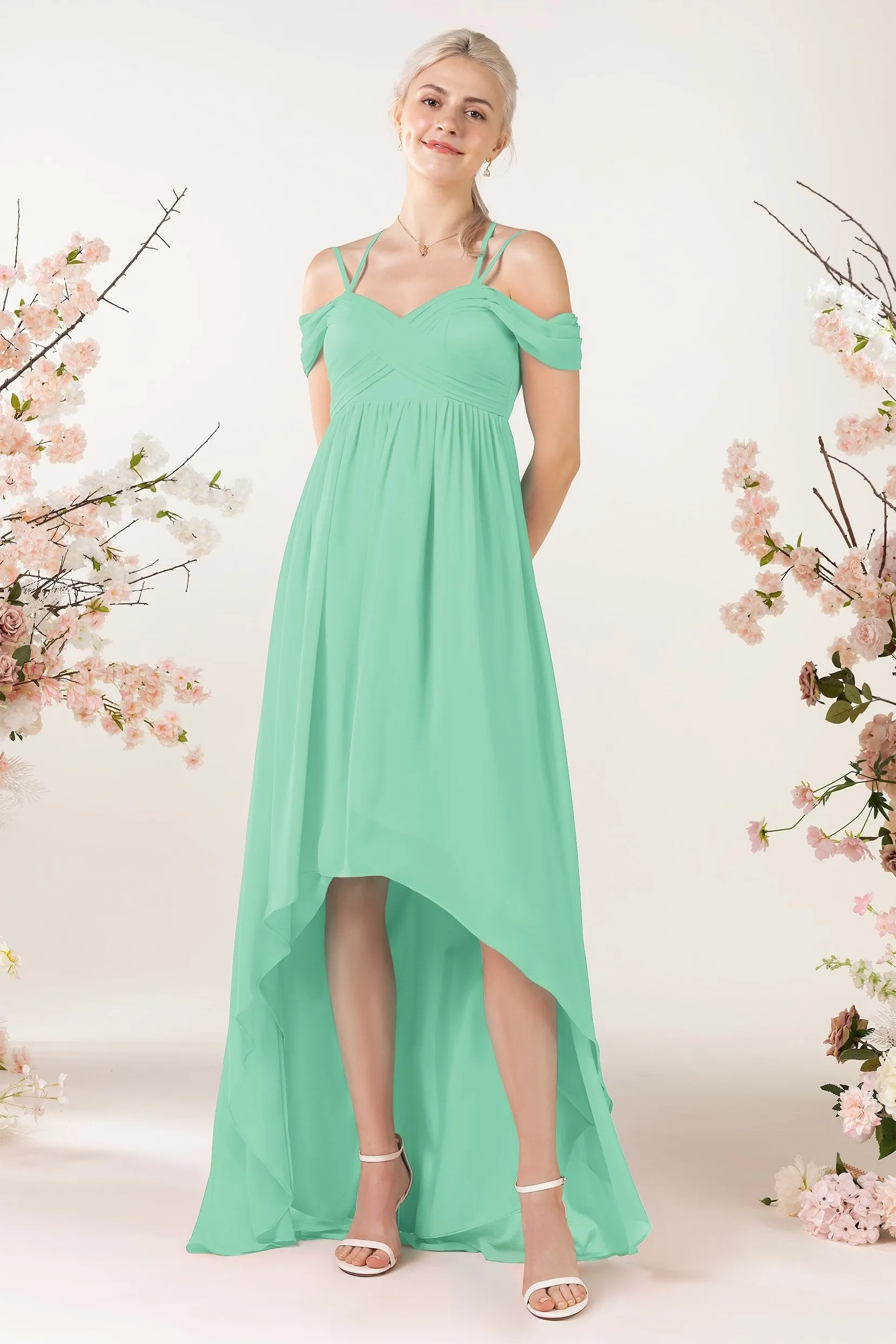 Asymmetrical Sweep Train Chiffon Bridesmaid Dress CB0464