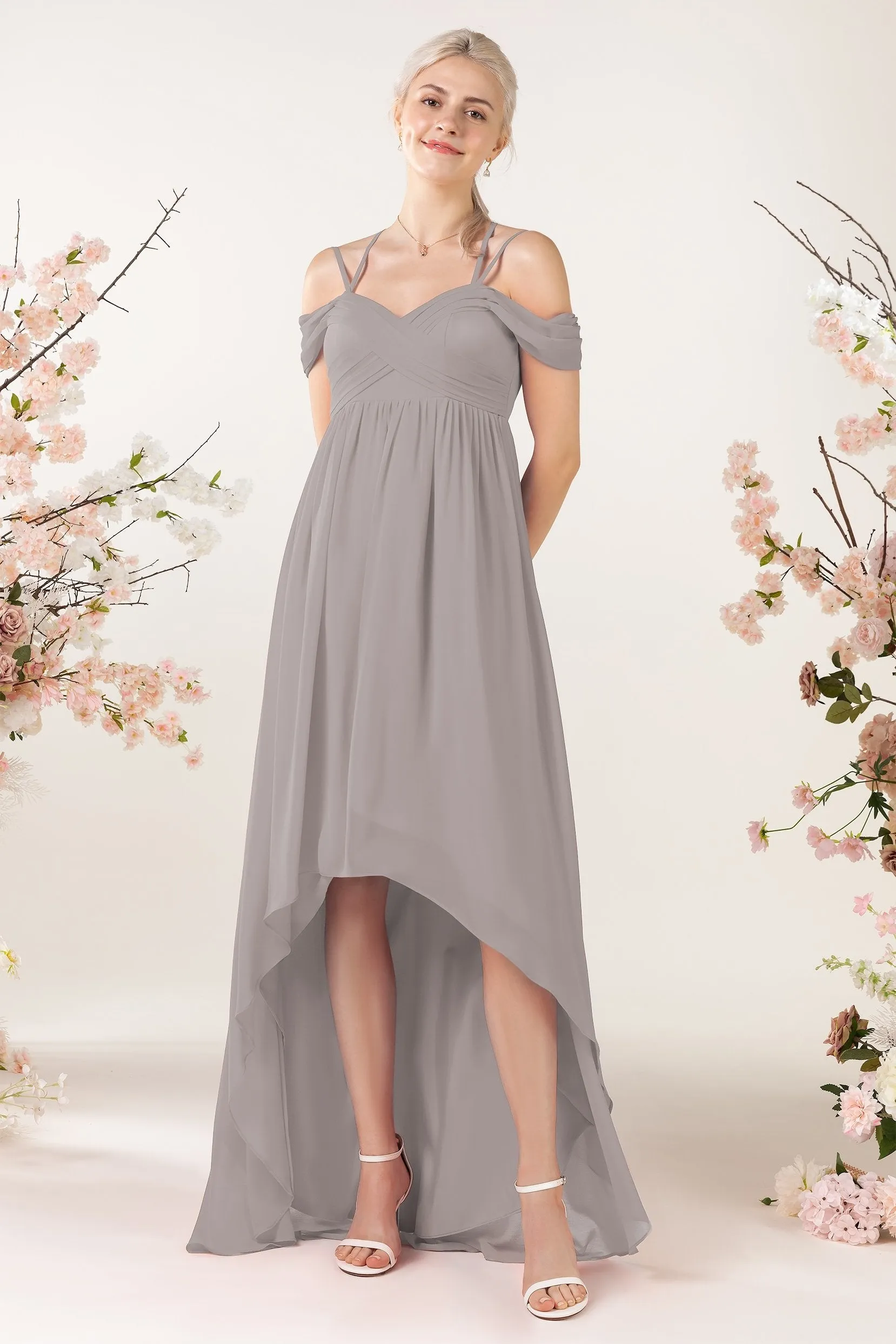 Asymmetrical Sweep Train Chiffon Bridesmaid Dress CB0464