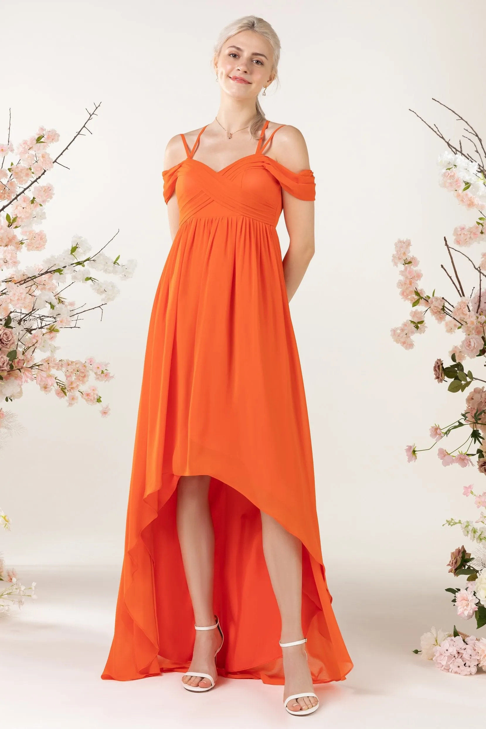 Asymmetrical Sweep Train Chiffon Bridesmaid Dress CB0464